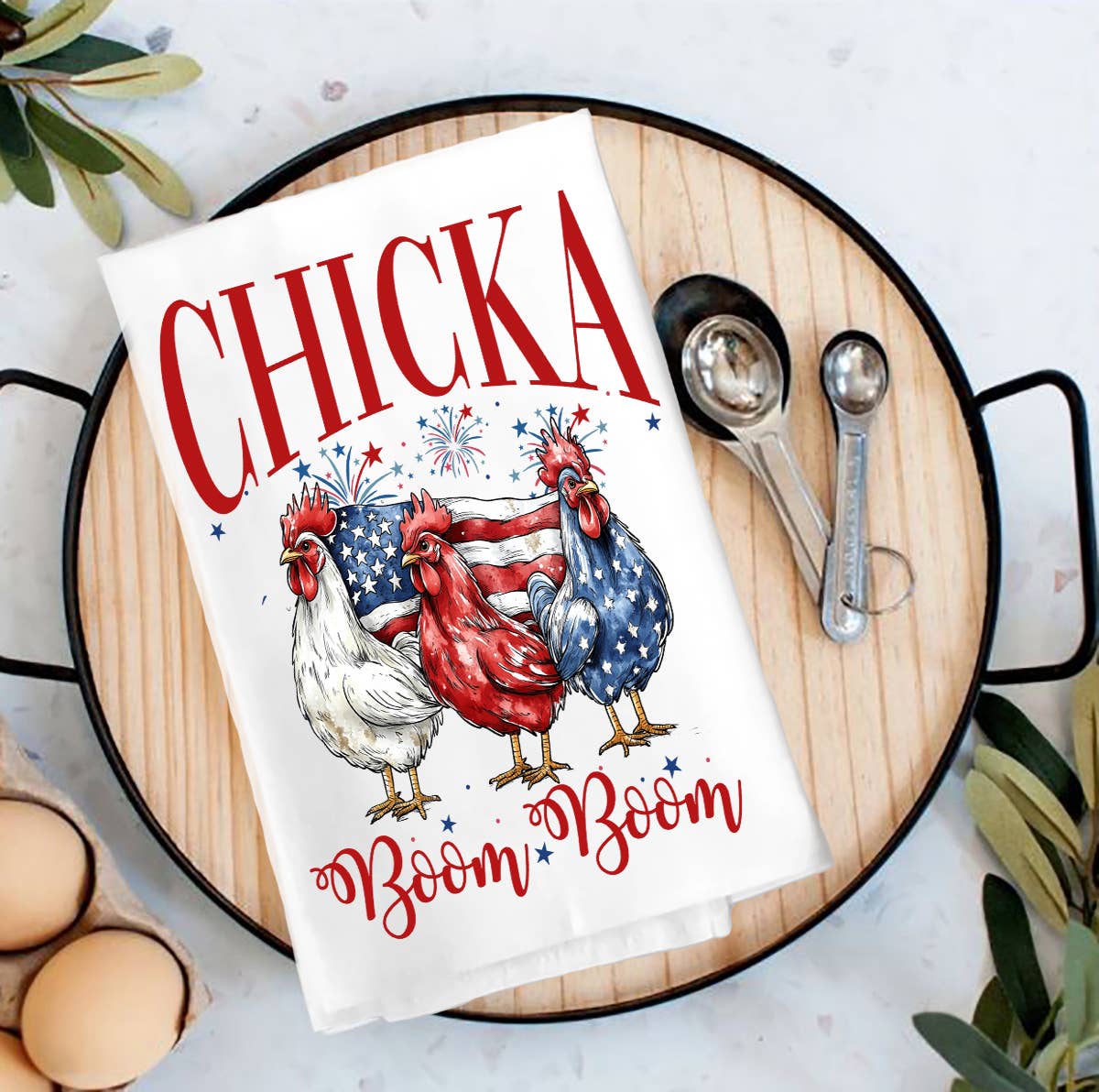 Patriotic Chicka Boom Boom Tea Towel