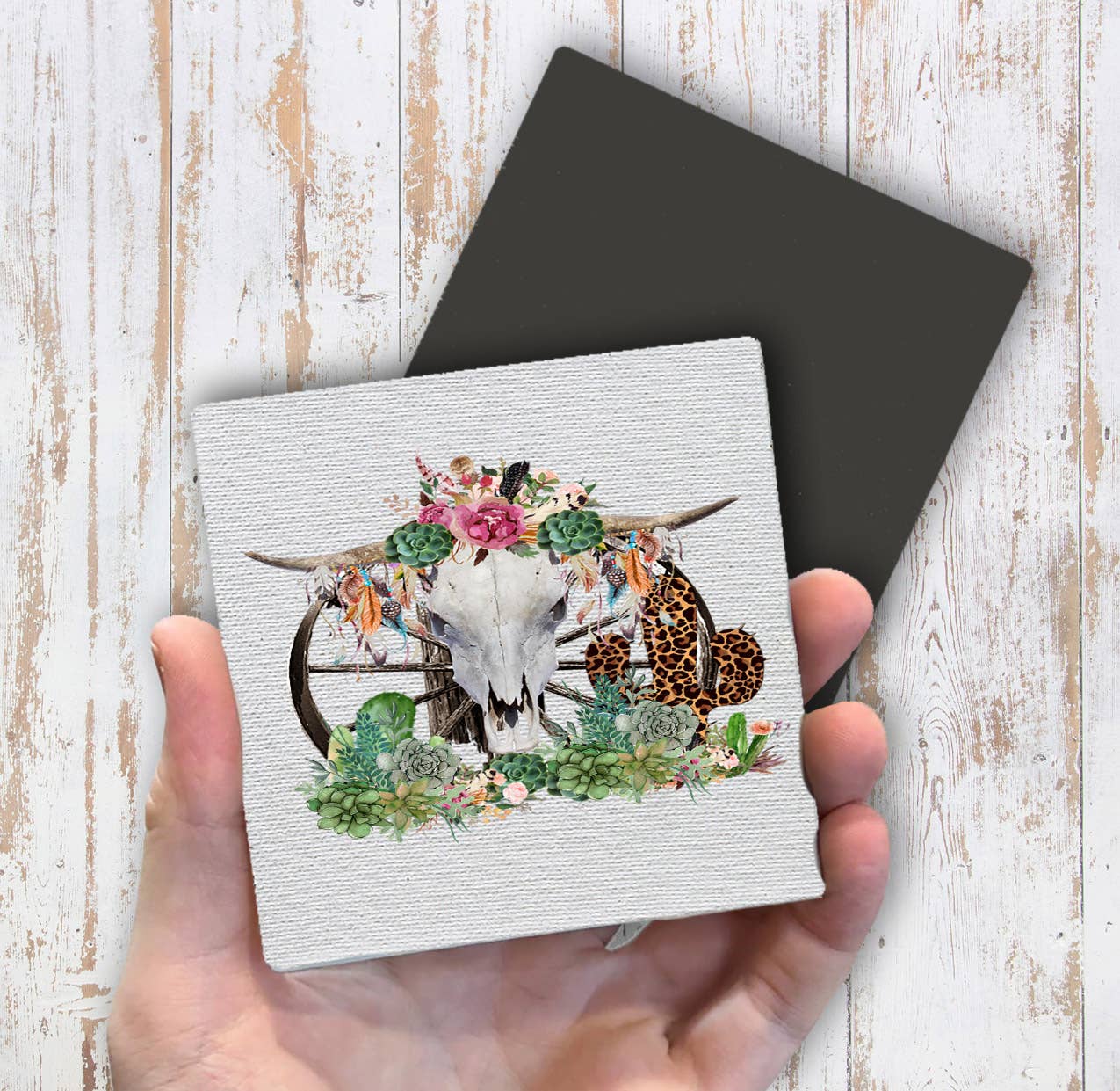 Western Cow Skull Cactus Southwestern Magnet Fridge - Sets of 2