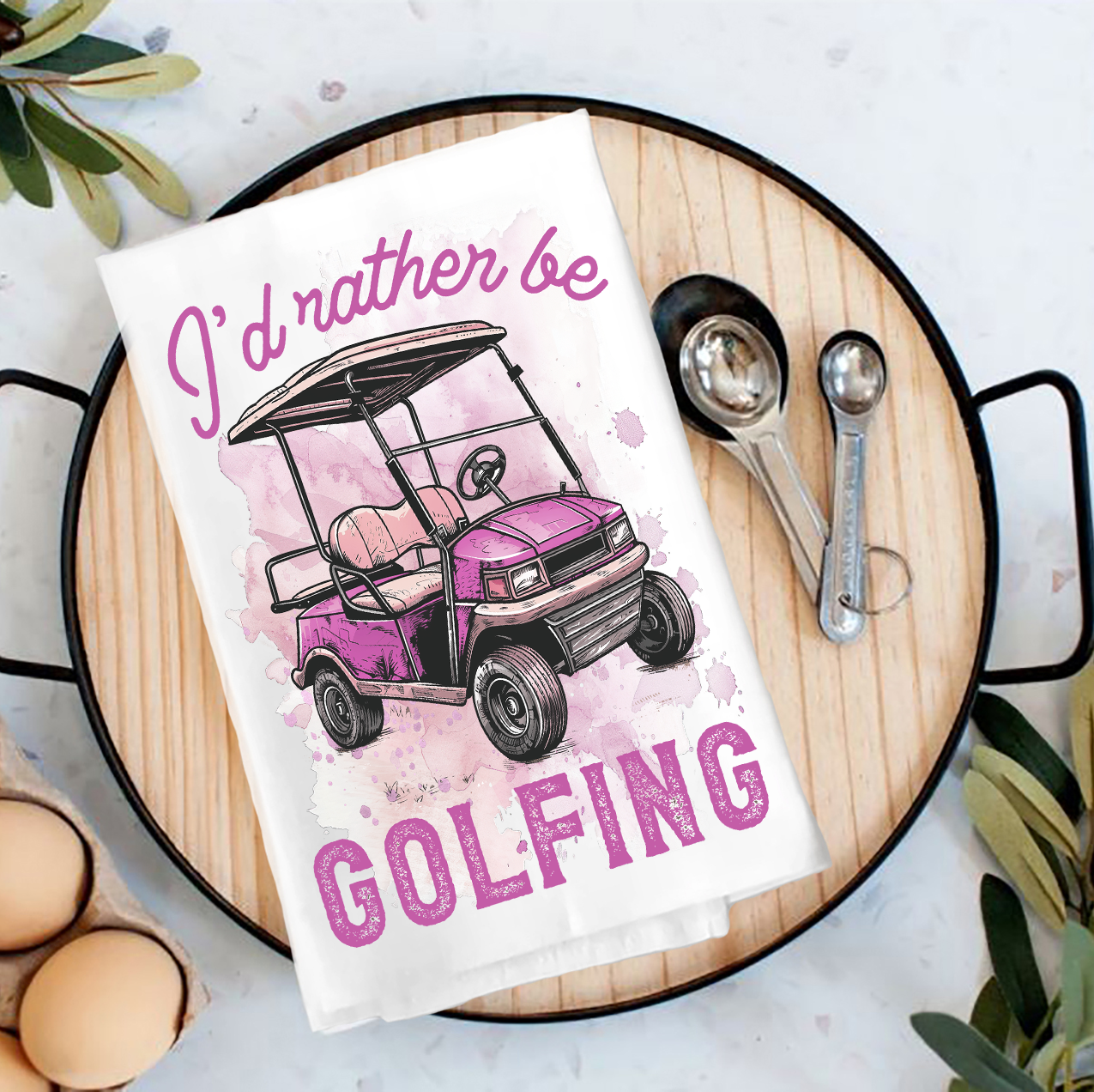 I'd Rather be Golfing Pink Tea Towel