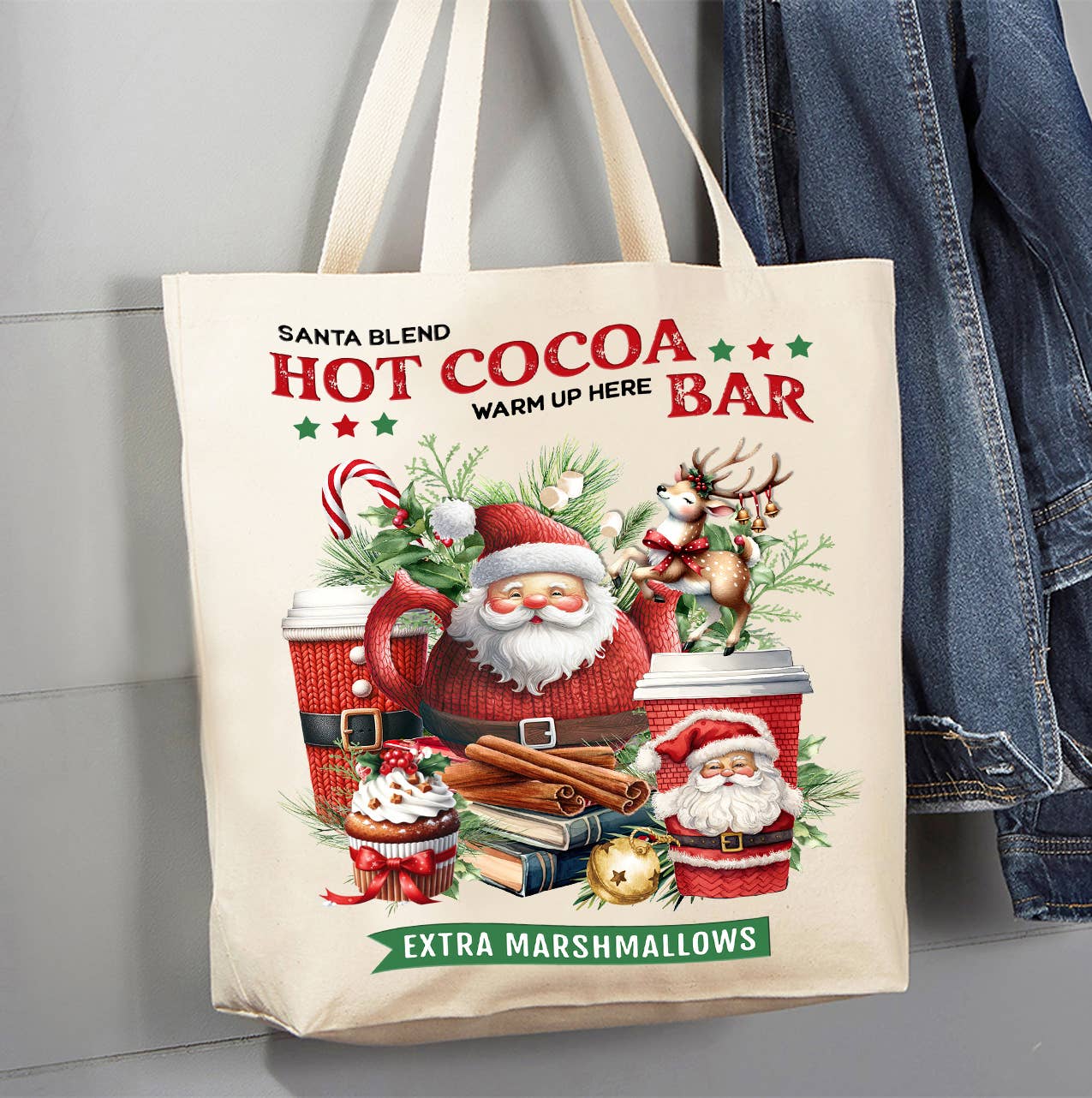 Christmas Santa Hot Cocoa Bar Canvas Tote Bag