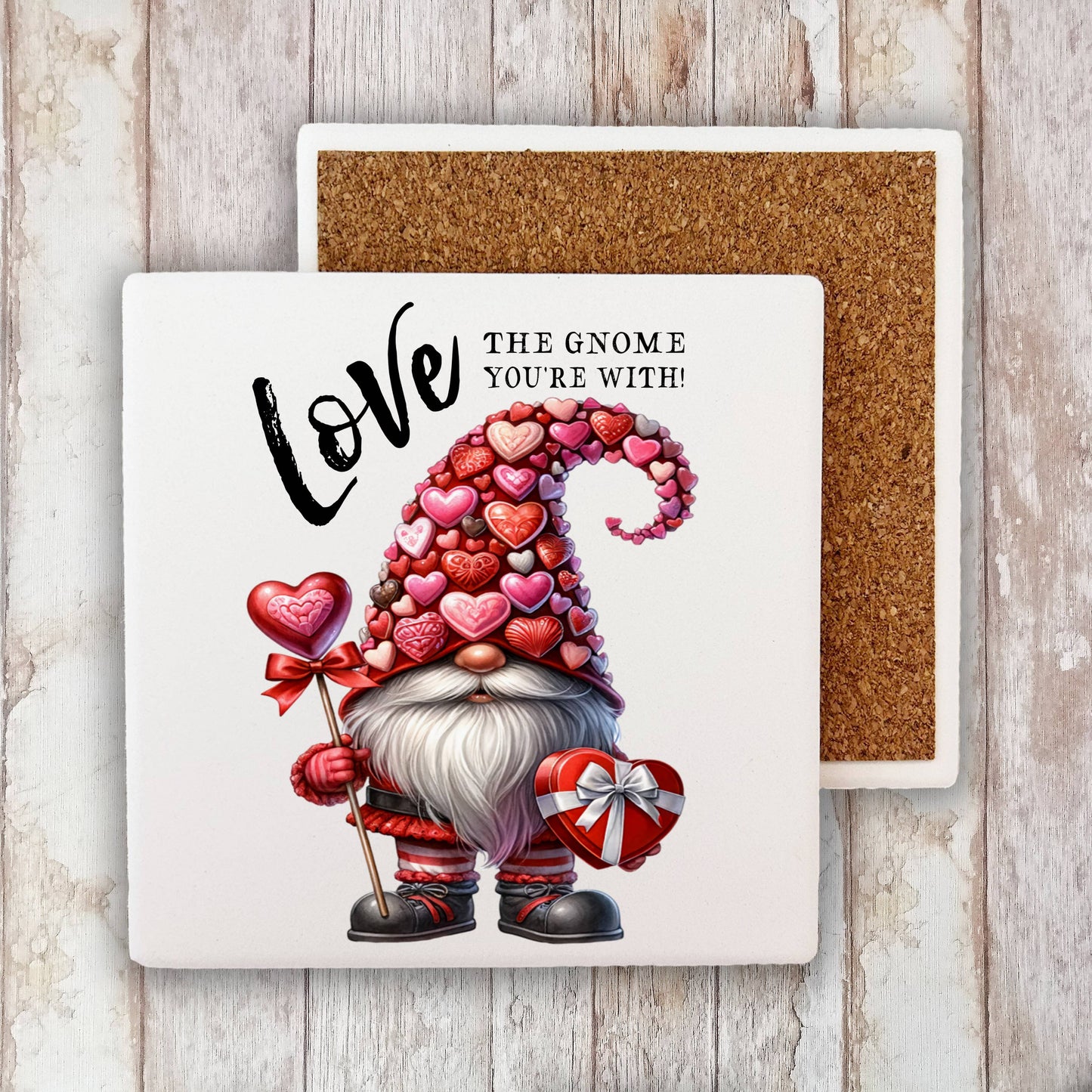 Valentine Chocolate Gnome Love Stone Coaster