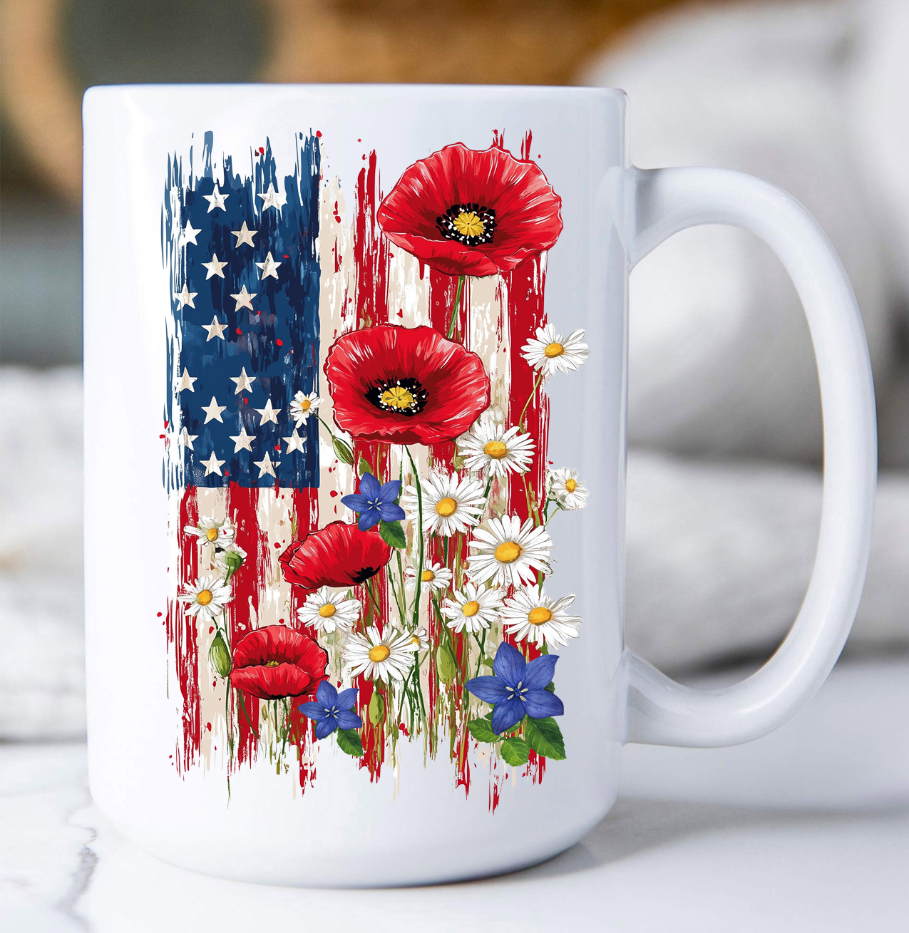 Patriotic American Flag Flowers Coffee Mug