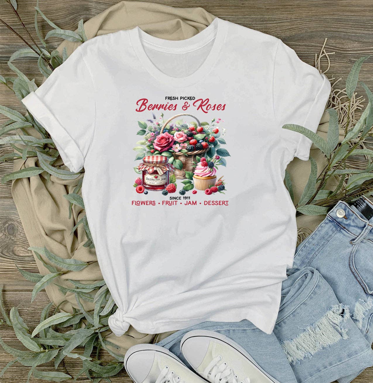 Berries and Roses Farmhouse T-Shirt