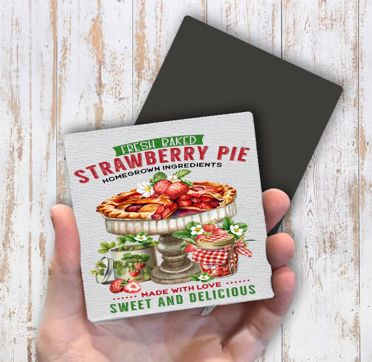 Country Fresh Baked Strawberry Pie Magnet Fridge - Sets of 2