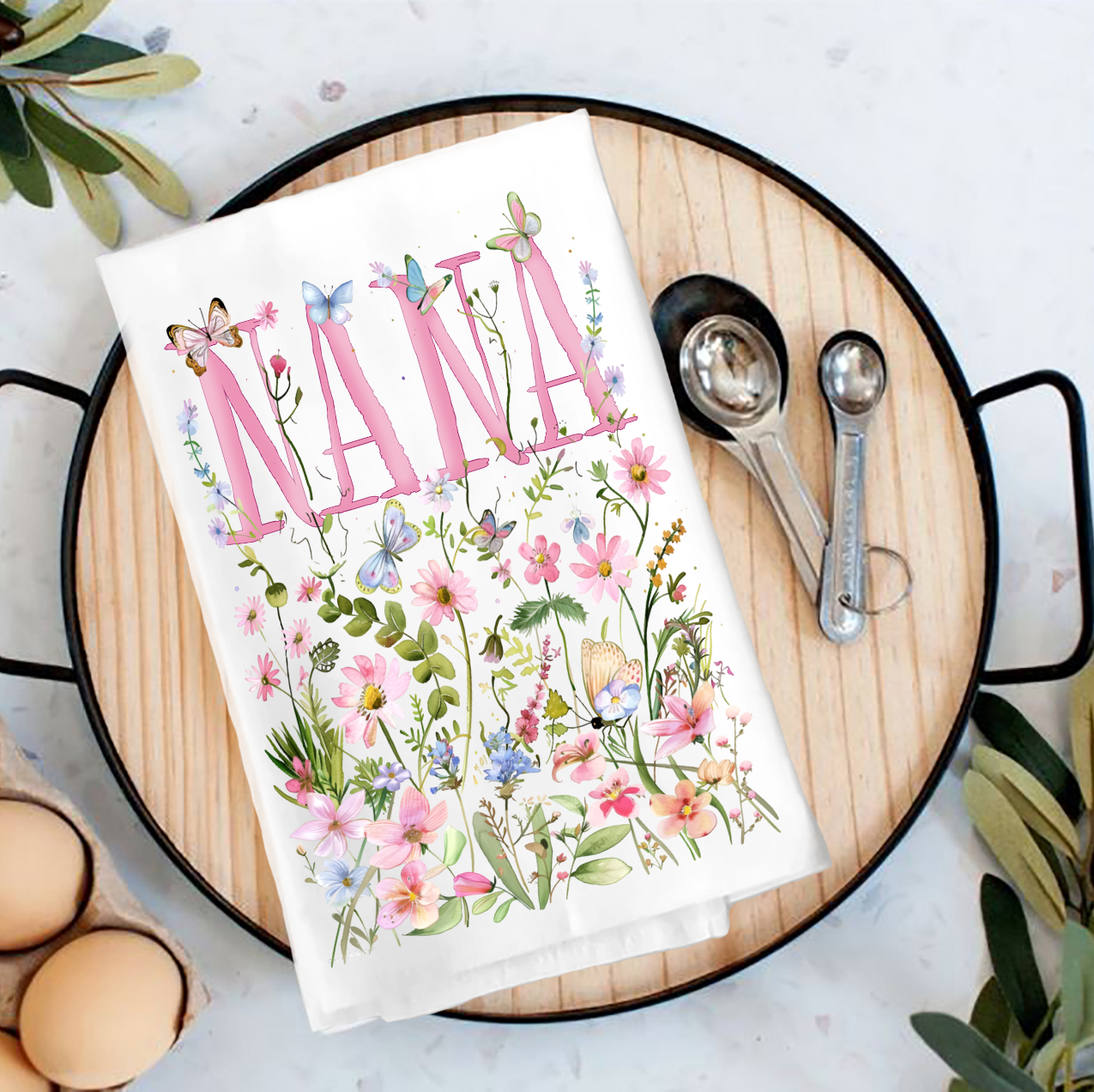 Mother's Day Wild Flowers Nana Tea Towel