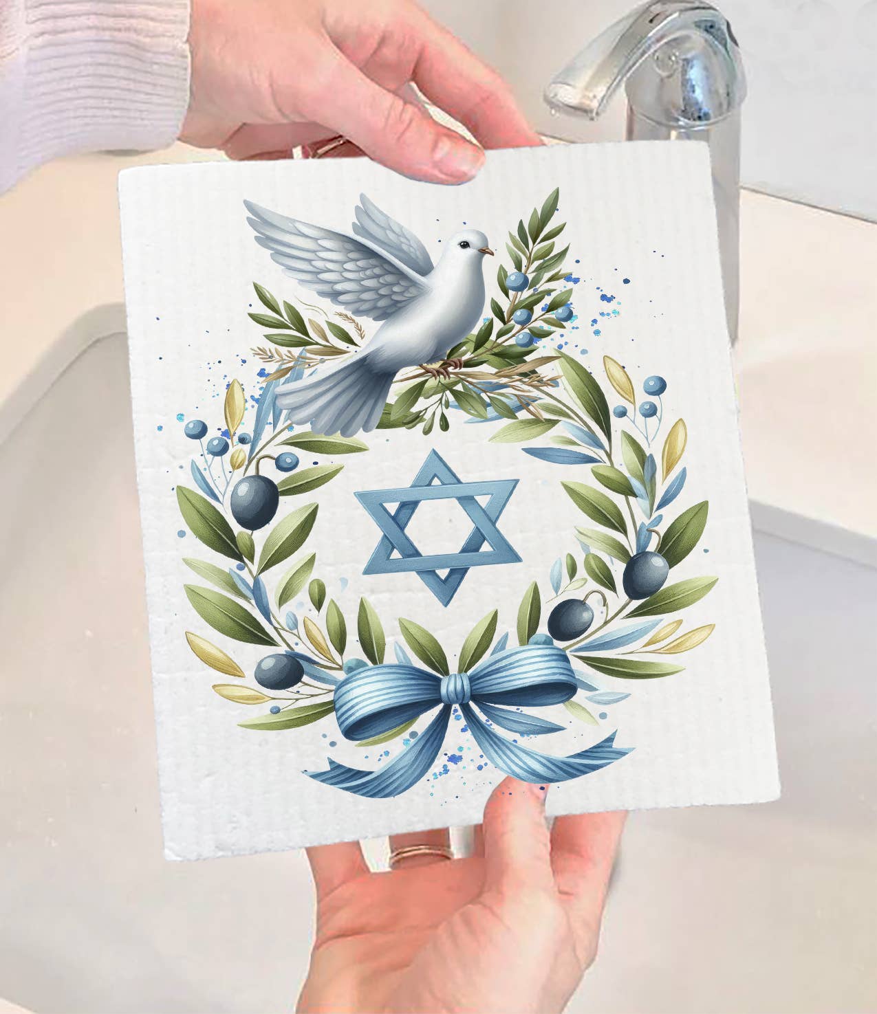 Hanukkah Olive Branch Dove Swedish Dishcloth (Set of 2)