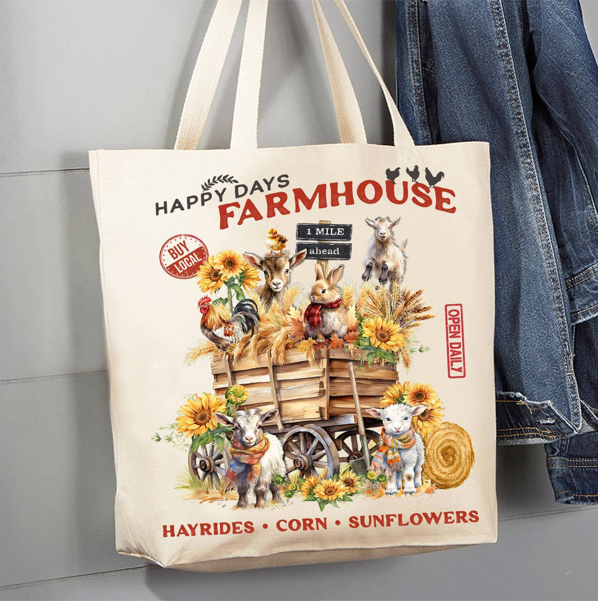 Autumn Fall Goats Farmhouse Canvas Tote Bag