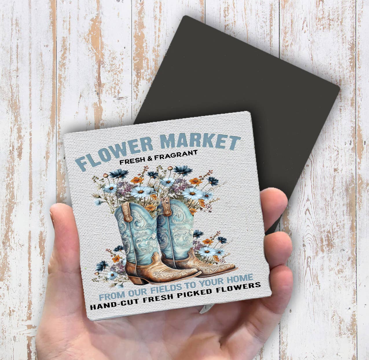 Western Cowboy Boots Flower Market Magnet Fridge - Sets of 2
