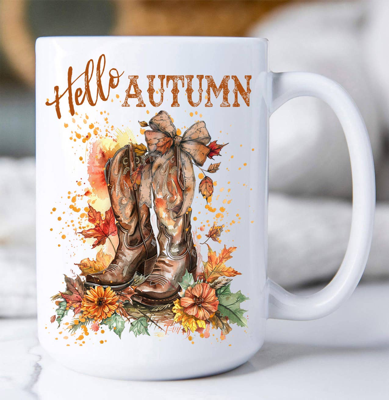Hello Autumn Fall Cowboy Boots Coffee Mug