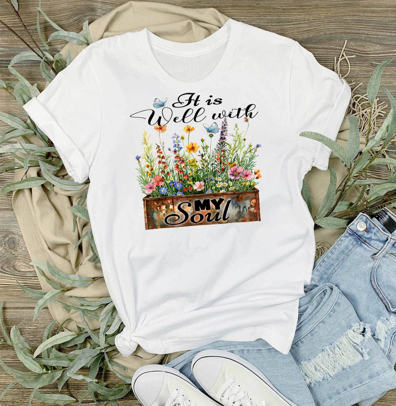 It Is Well with My Soul Flowers Spiritual T-Shirt