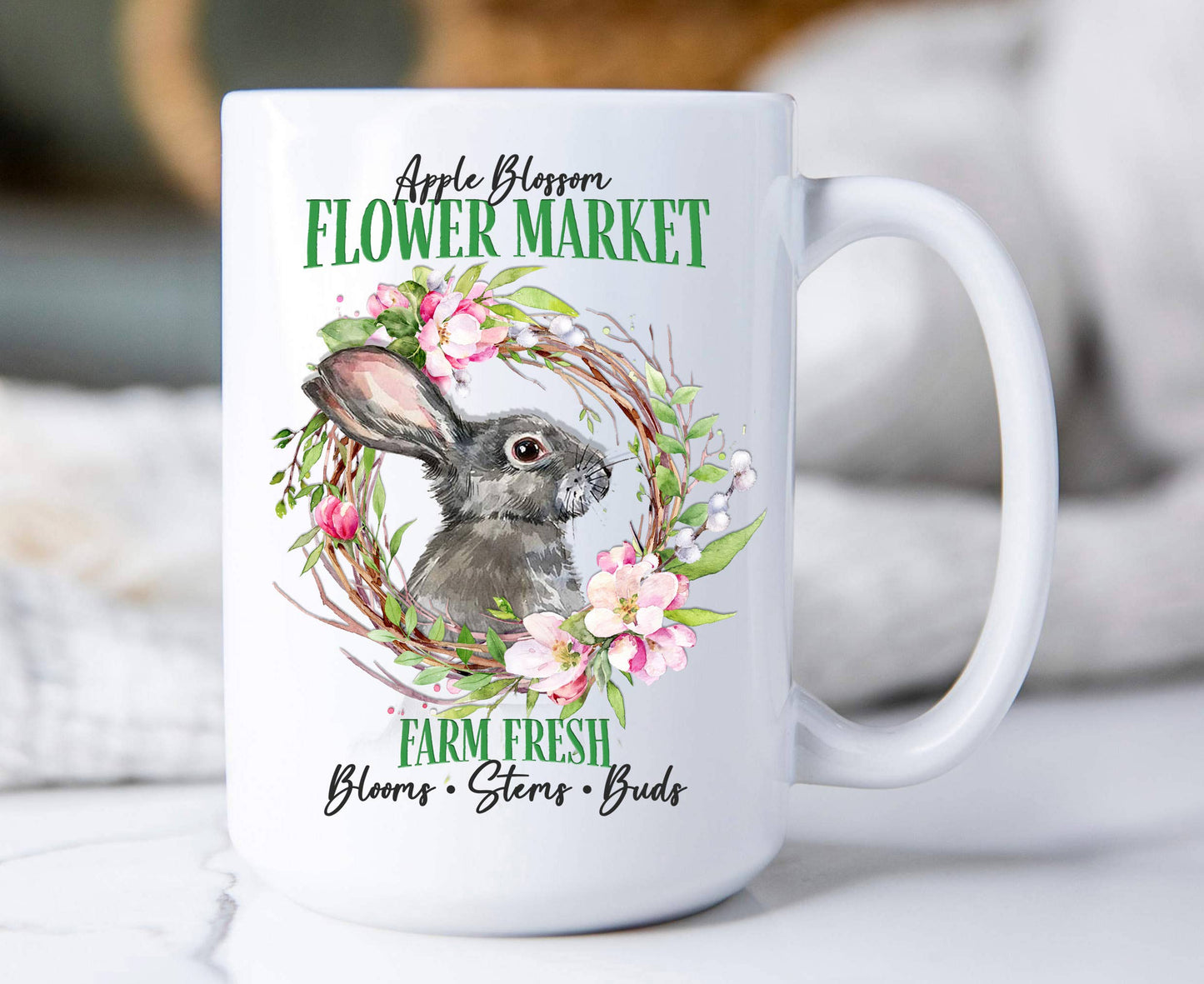 Flower Market Bunny Spring 15 oz Coffee Mug