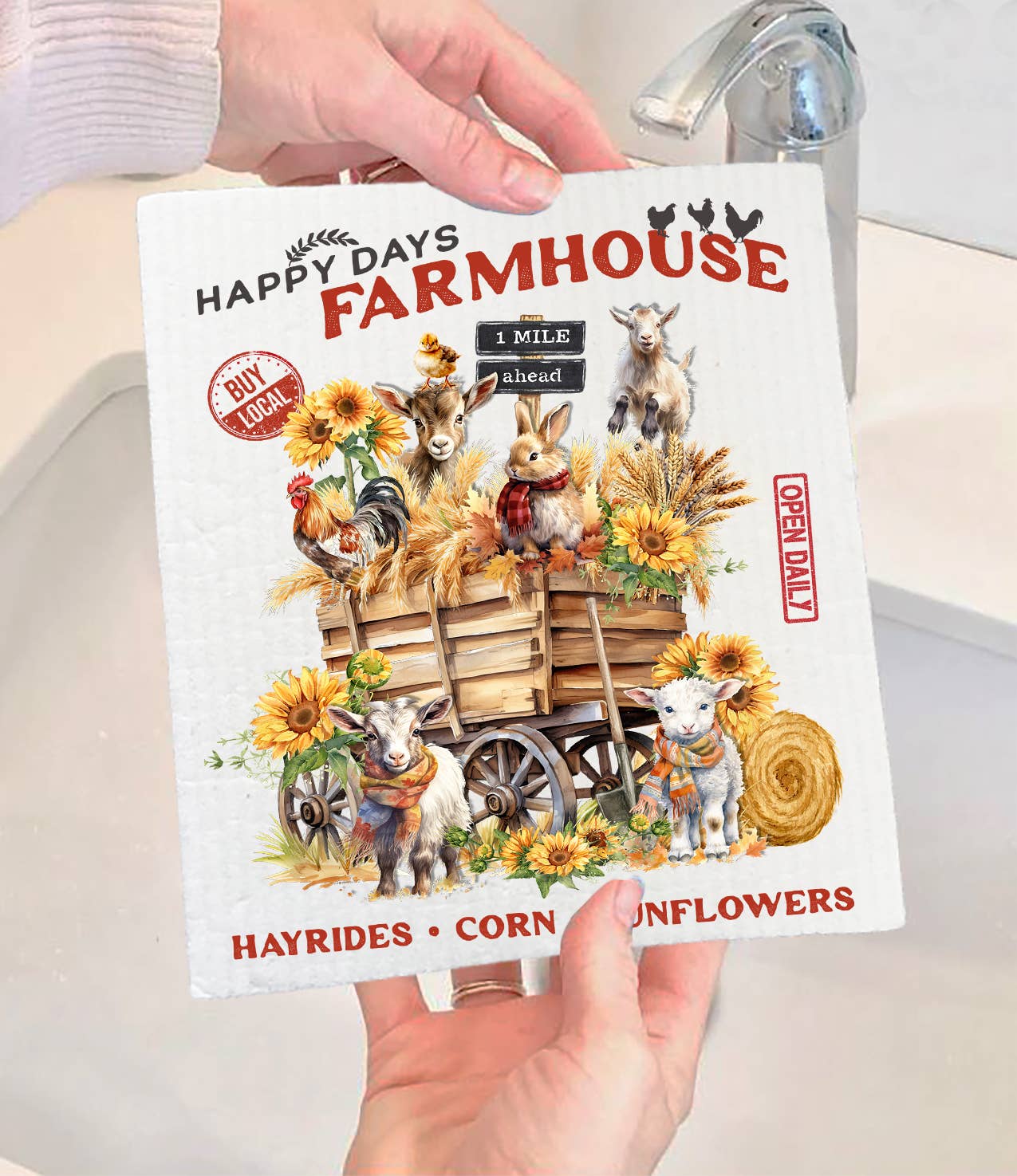 Autumn Fall Goats Farmhouse Swedish Dishcloth-Sets of 2