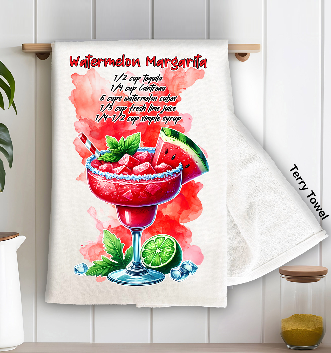 Summer Cocktail Watermelon Margarita Kitchen Terry Towel