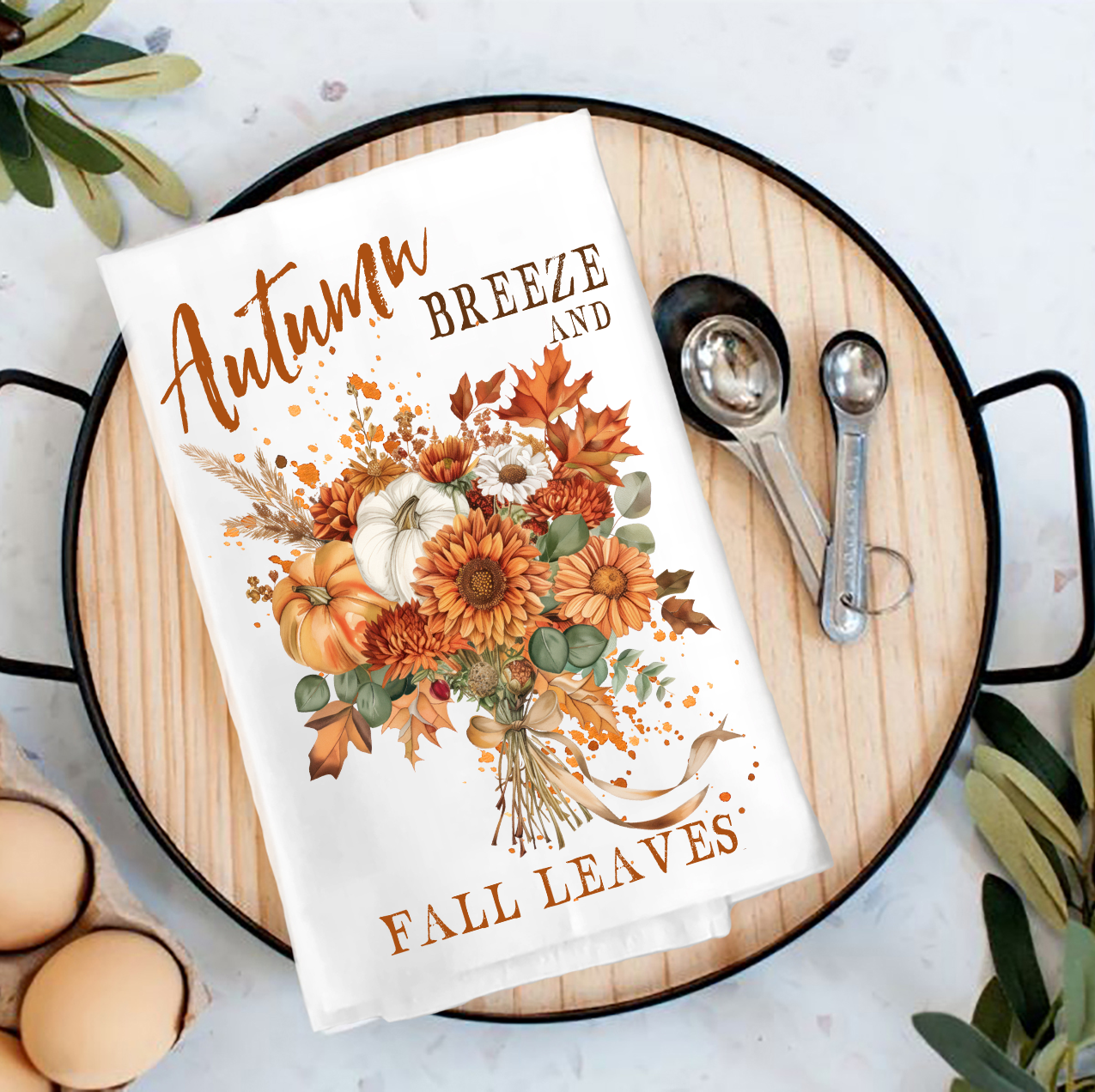 Autumn Breeze Fall Leaves Tea Towel