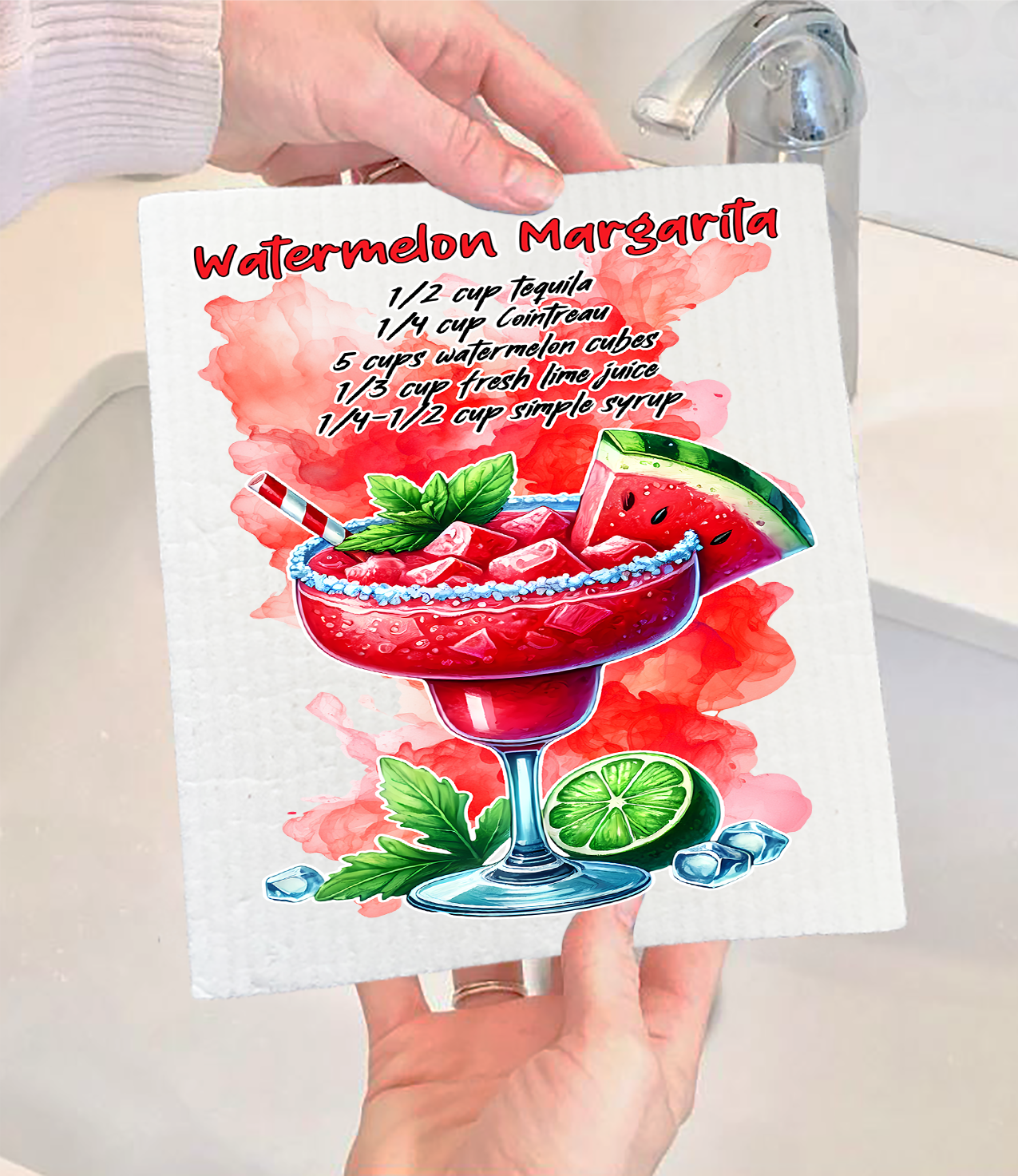 Summer Cocktail Watermelon Margarita Swedish Dishcloth (Set of 2)