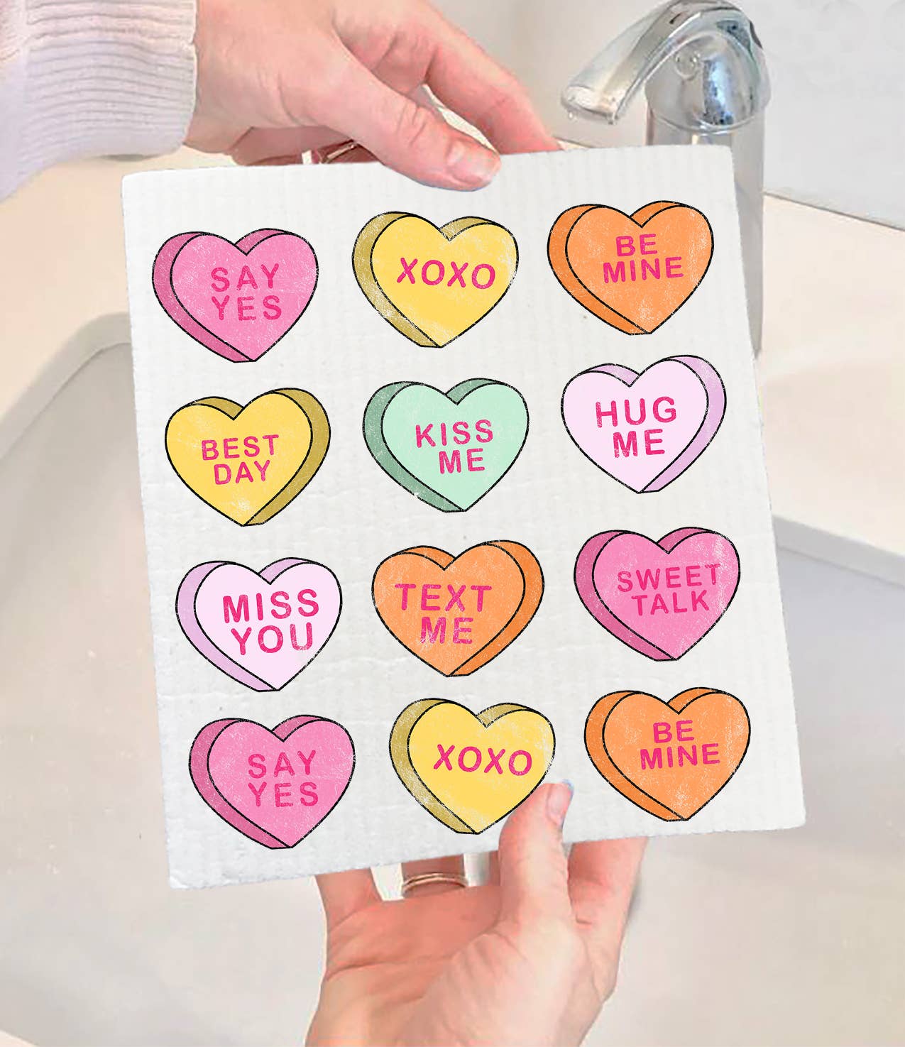 Candy Hearts Messages Valentine Swedish Dishcloth (Set of 2)