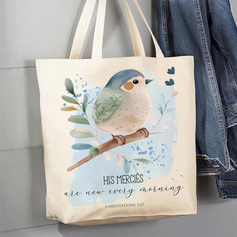 Spiritual His Mercies are New Bird Canvas Tote Bag