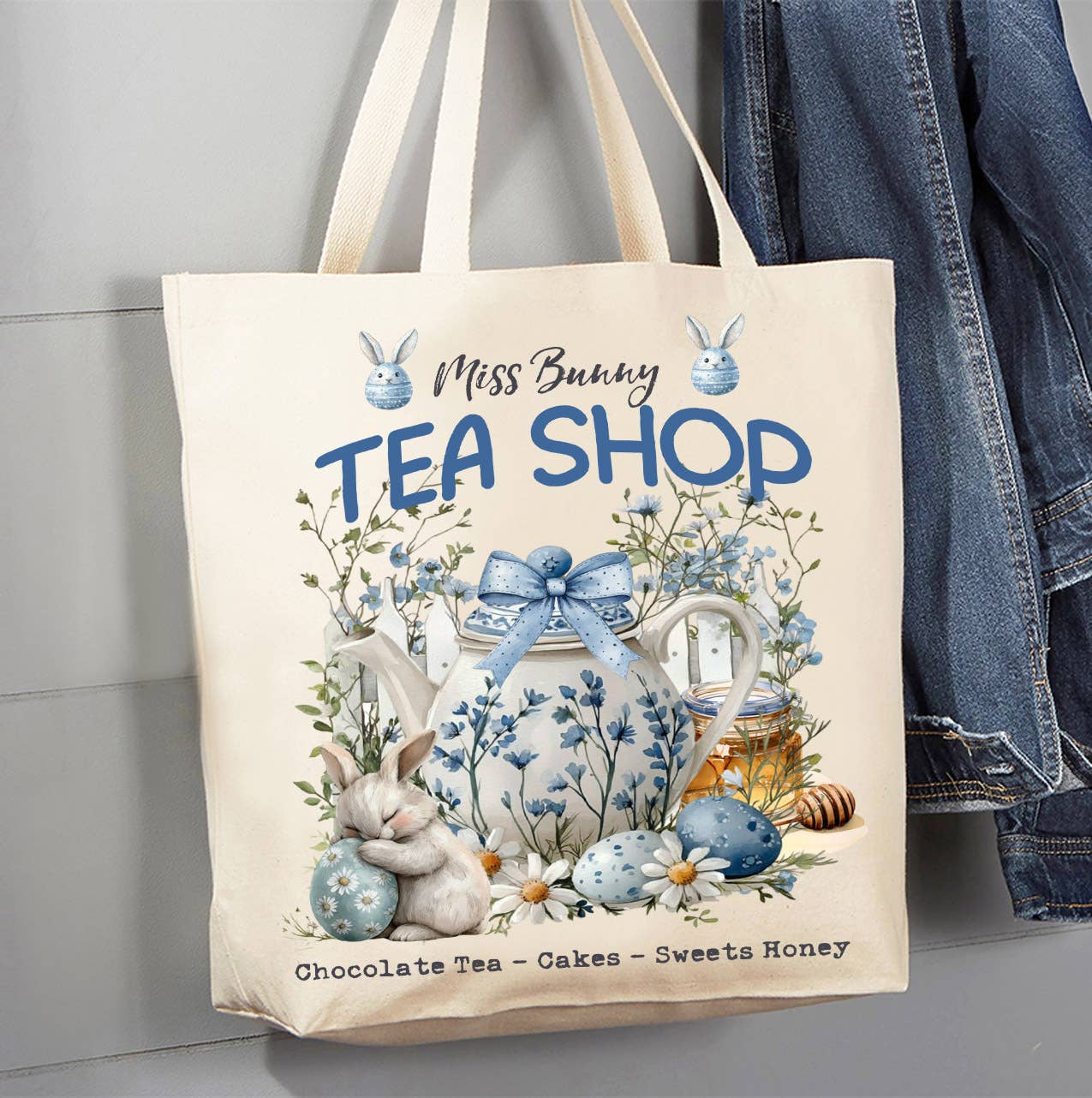 Easter Miss Bunny Tea Shop Canvas Tote Bag