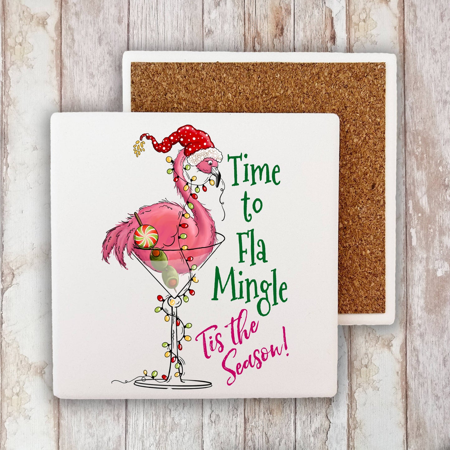 Christmas Flamingo Fla Mingle Stone Coaster