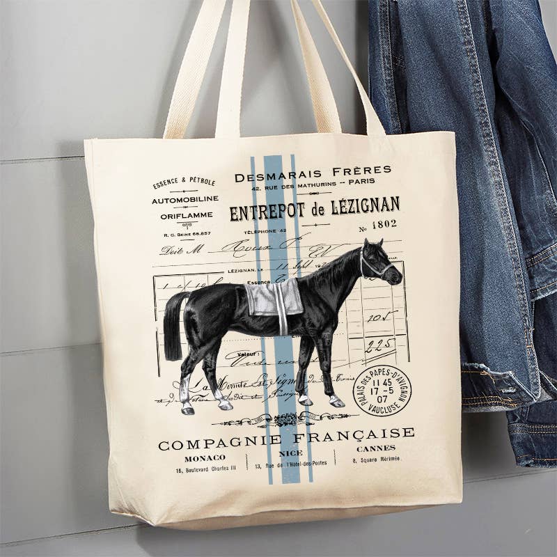 Vintage French Horse Canvas Tote Bag