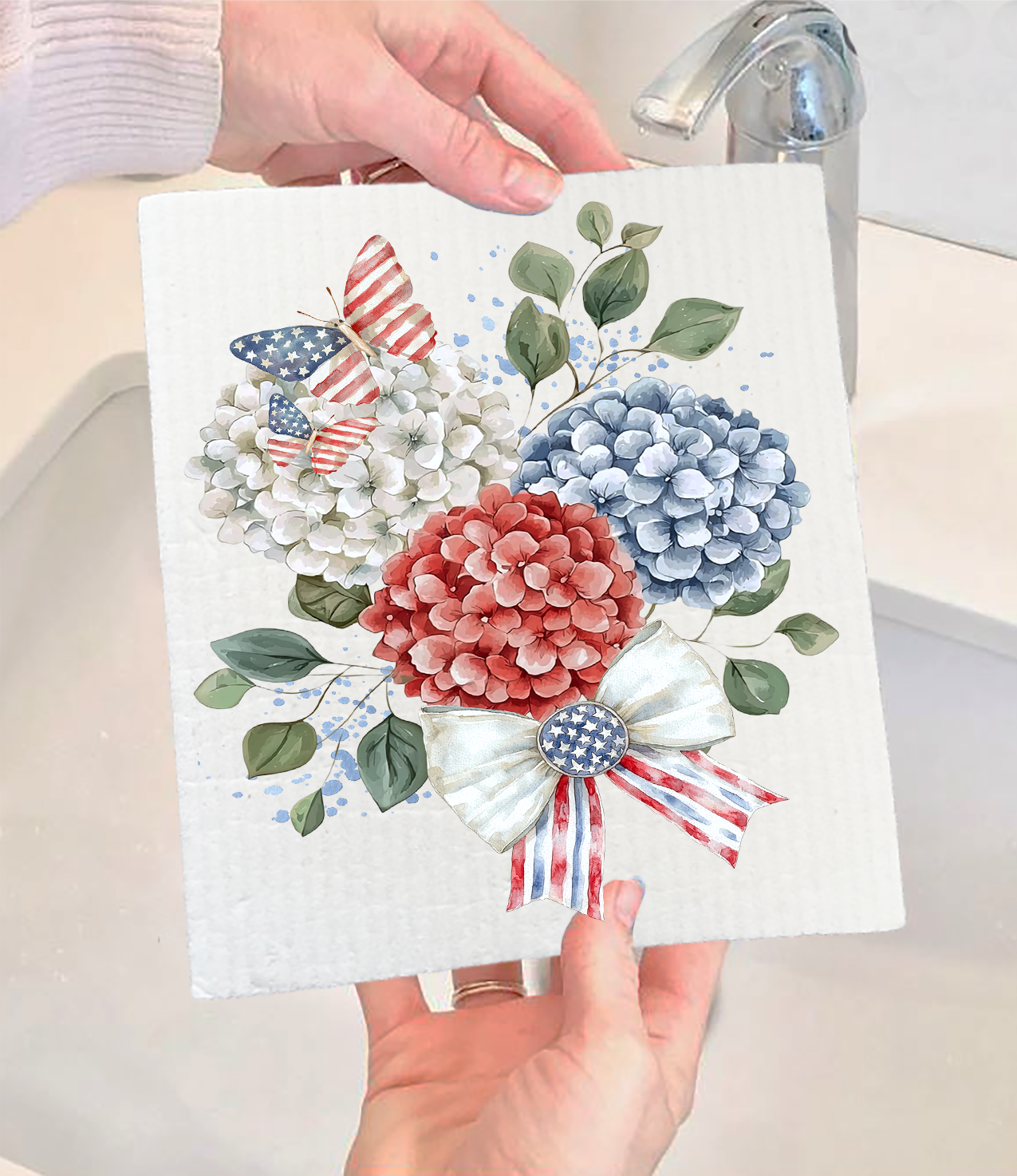 Patriotic Hydrangea Butterfly Swedish Dishcloth (Set of 2)