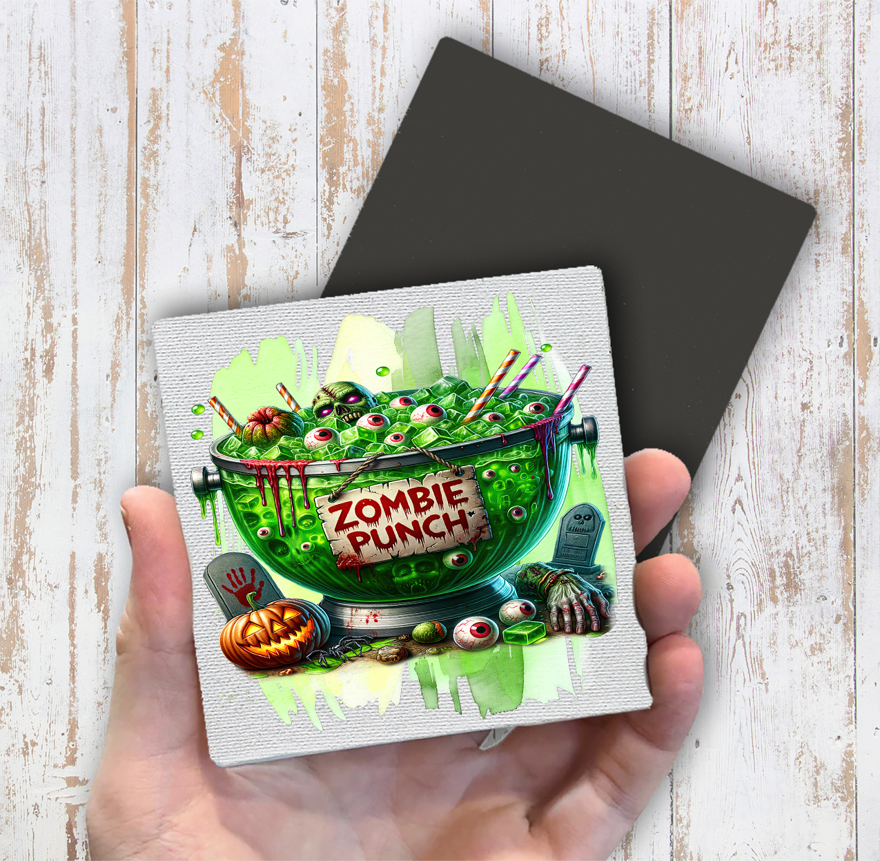 Halloween Zombie Punch Magnet Fridge (Set of 2)