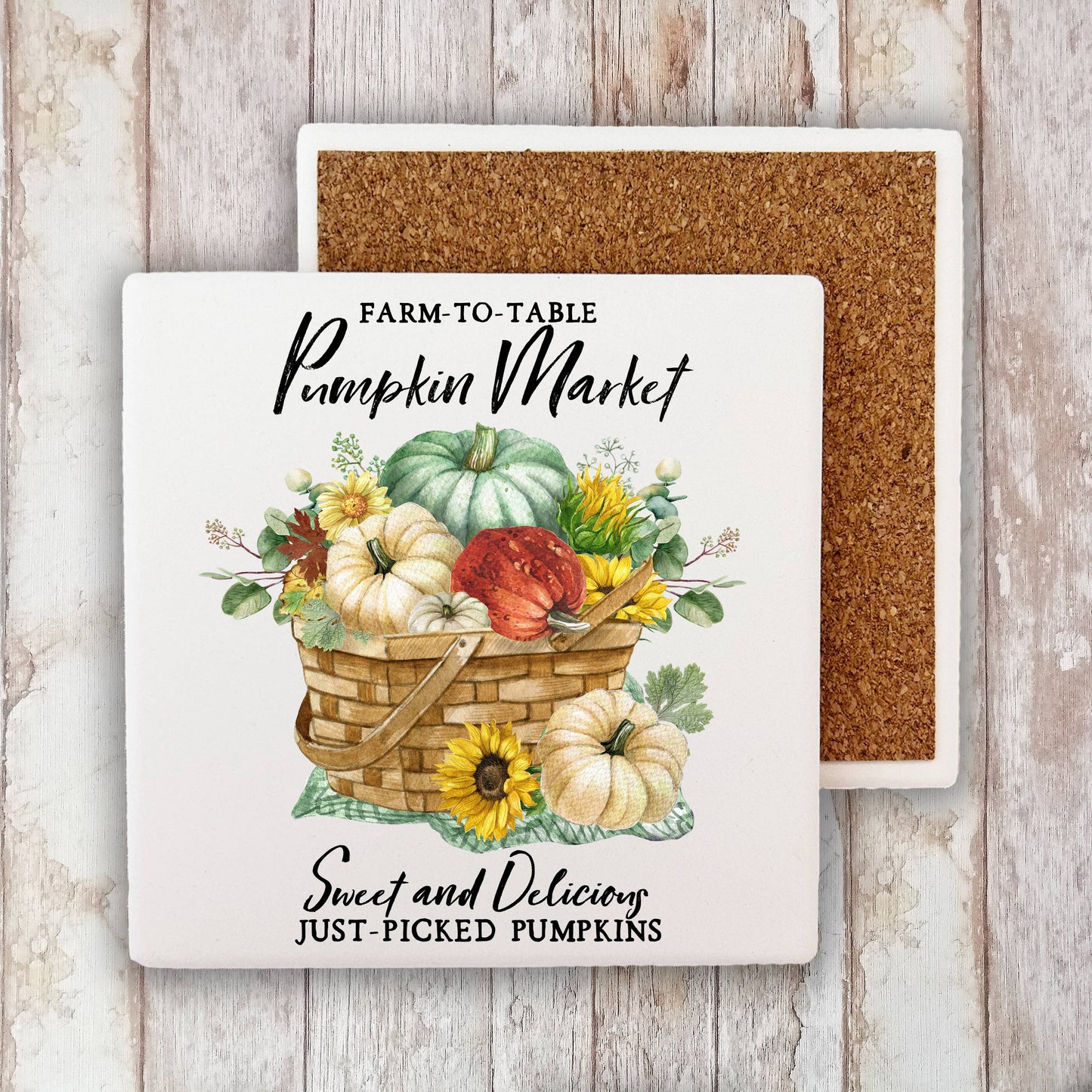 Autumn Fall Pumpkin Market Baskets Stone Coaster