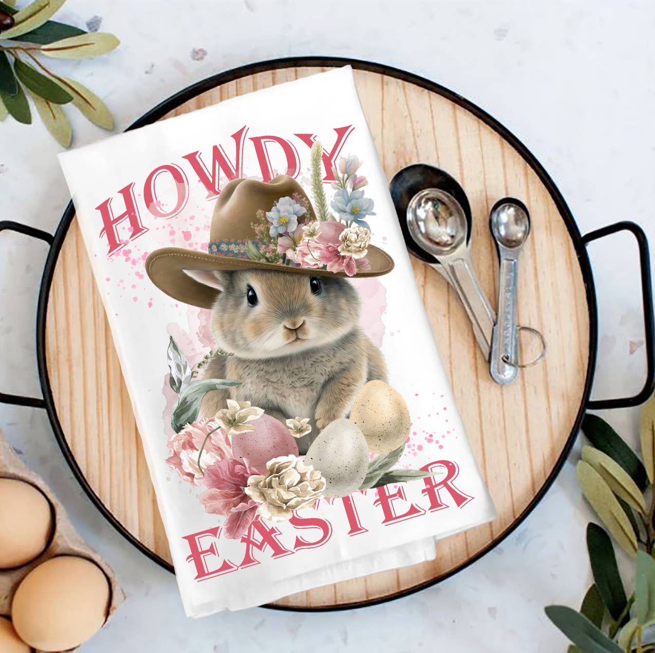 Howdy Easter Bunny Cowboy Hat Tea Towel