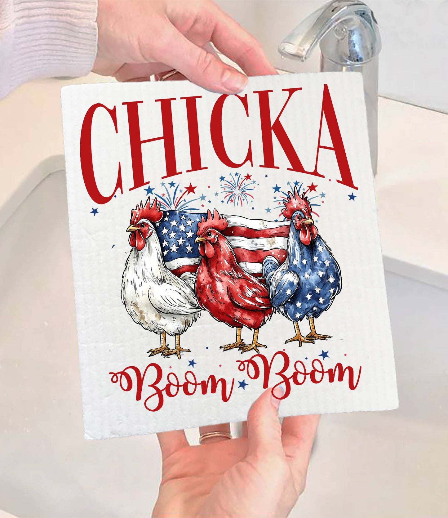 Patriotic Chicka Boom Boom Swedish Dishcloth (Set of 2)