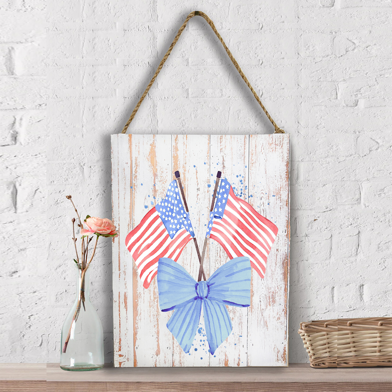 Patriotic Watercolor Flag Bow Wall Decor