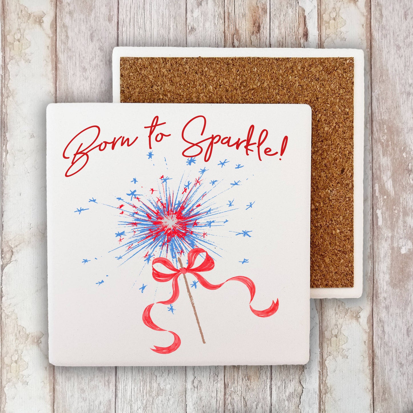 4th of July Patriotic Born to Sparkle Stone Coaster (Set of 2)