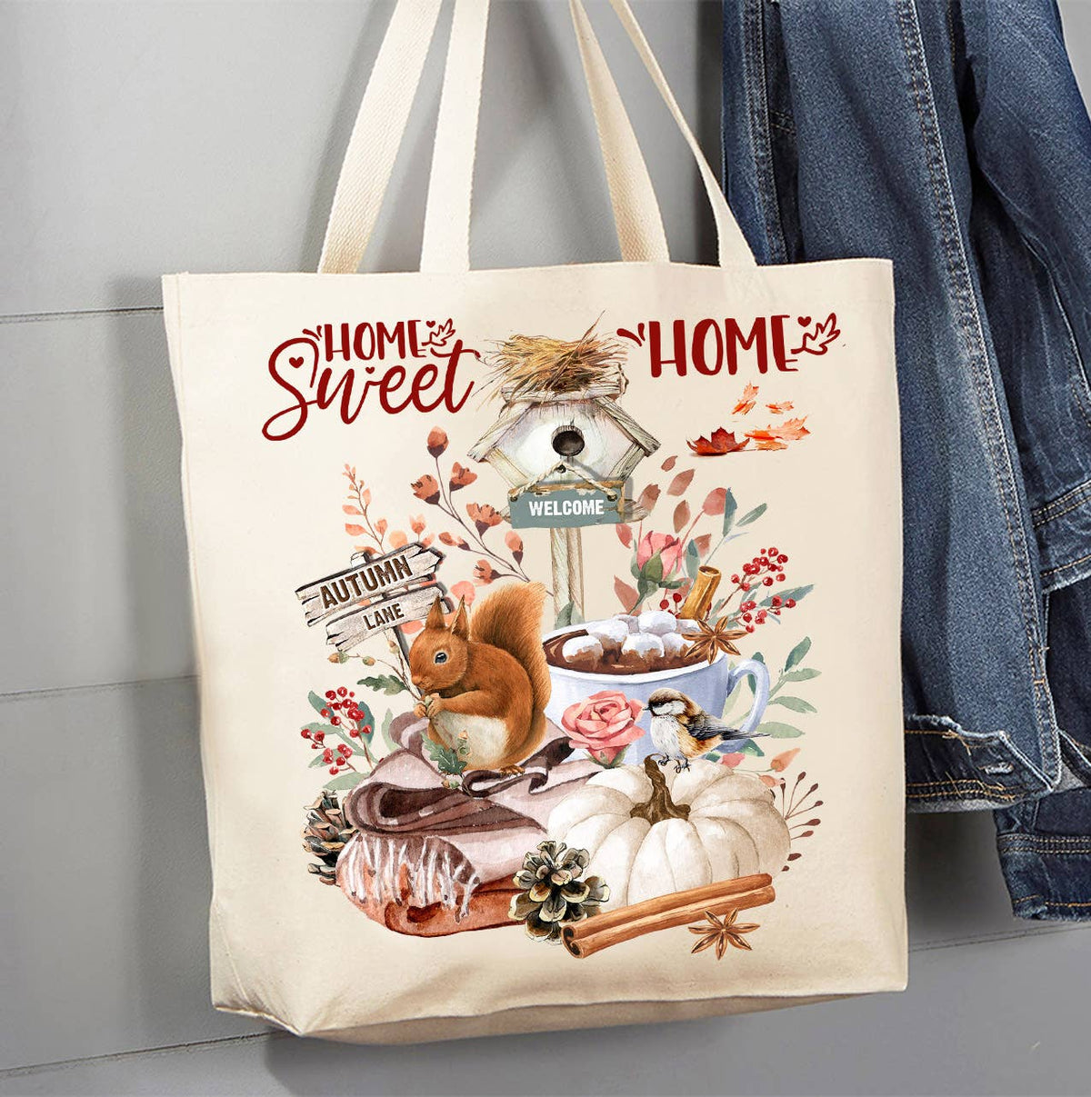 Autumn Fall Home Sweet Home Canvas Tote Bag