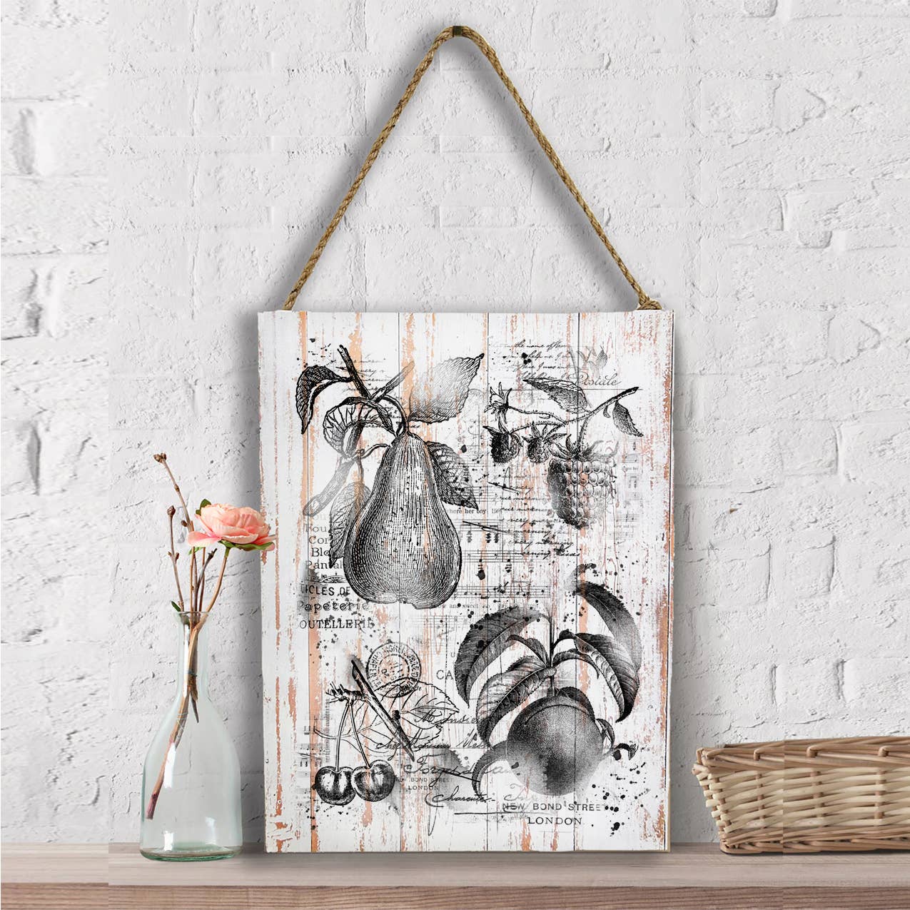 Vintage Shabby Fruits Pears, Cherries Wall Decor