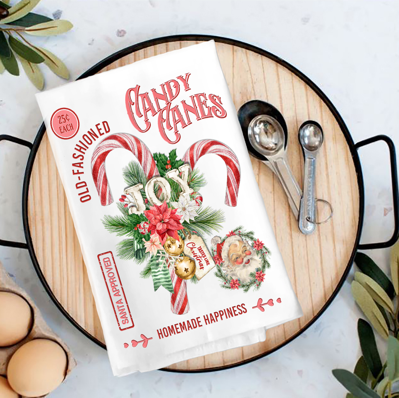 Christmas Old Fashion Candy Cane Tea Towel