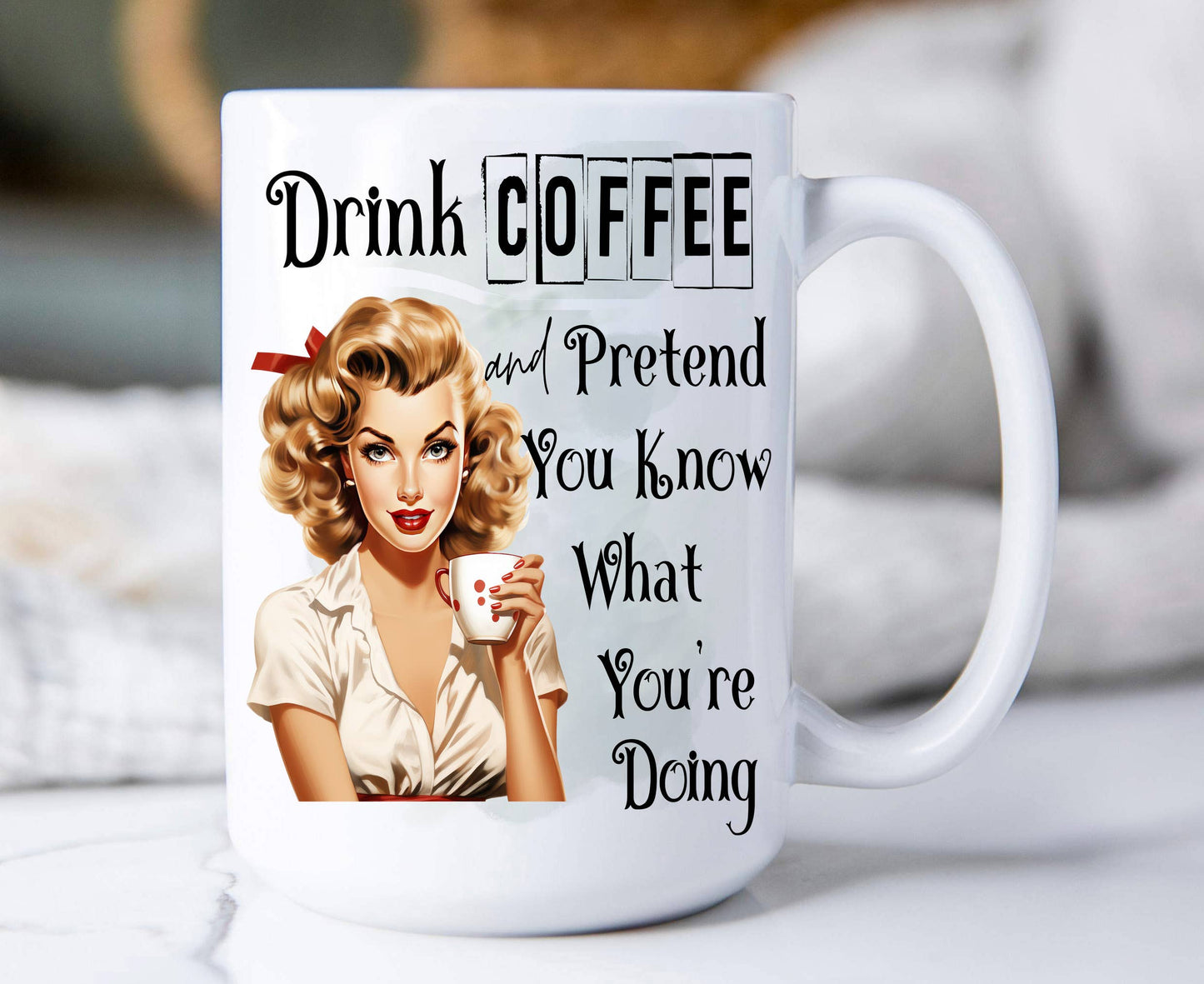Drink Coffee Retro Housewife Funny 15 oz Coffee Mug