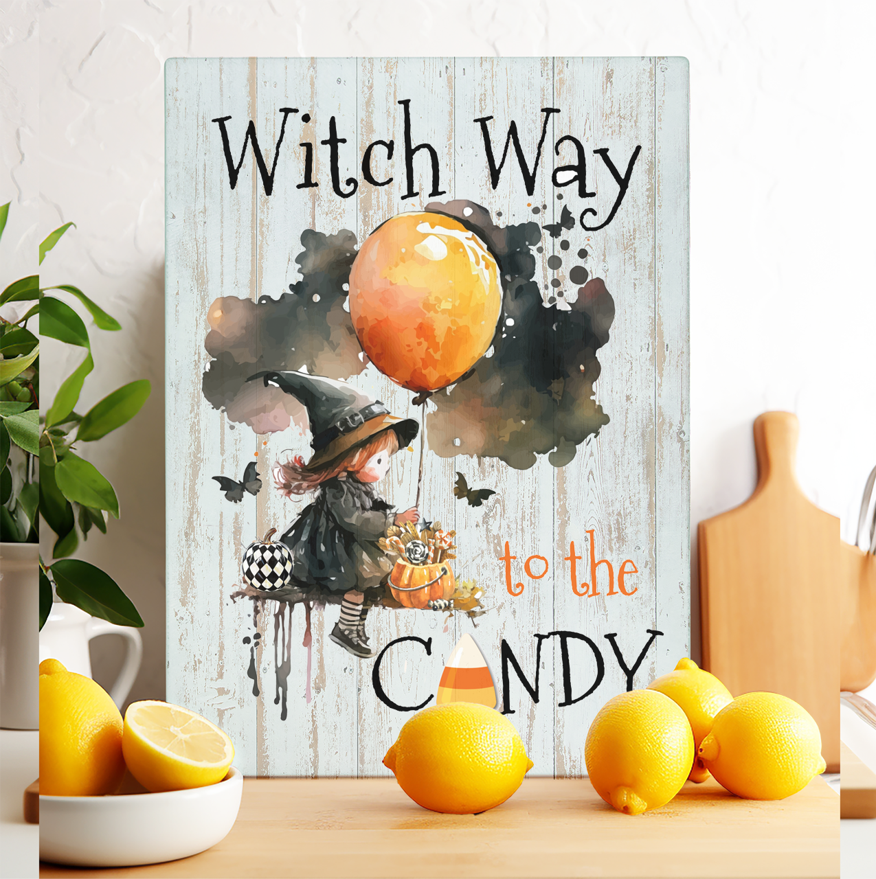 Glass Cutting Board Halloween Witch Way to Candy