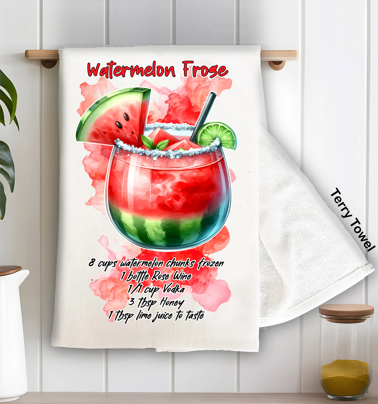 Summer Cocktail Watermelon Frose Kitchen Terry Towel