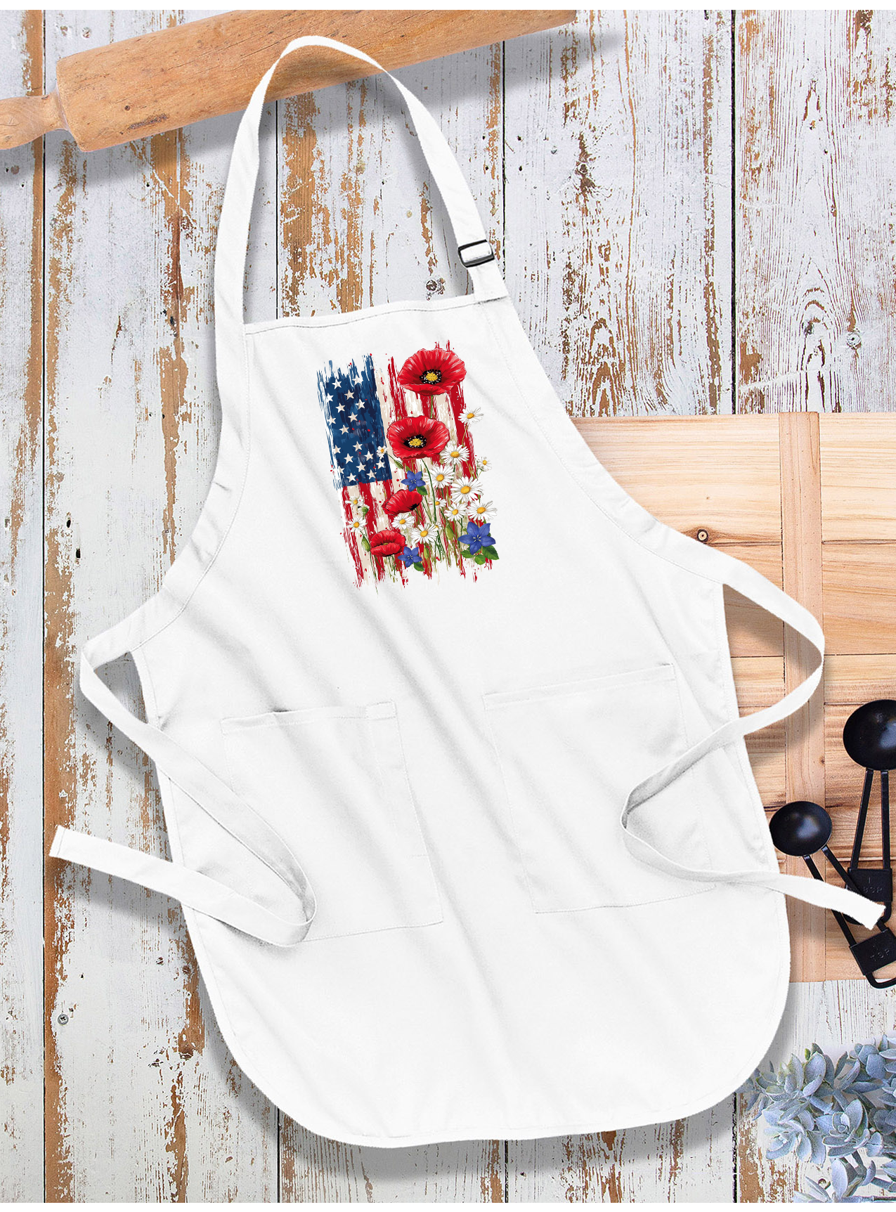 Patriotic American Flag Flowers Apron