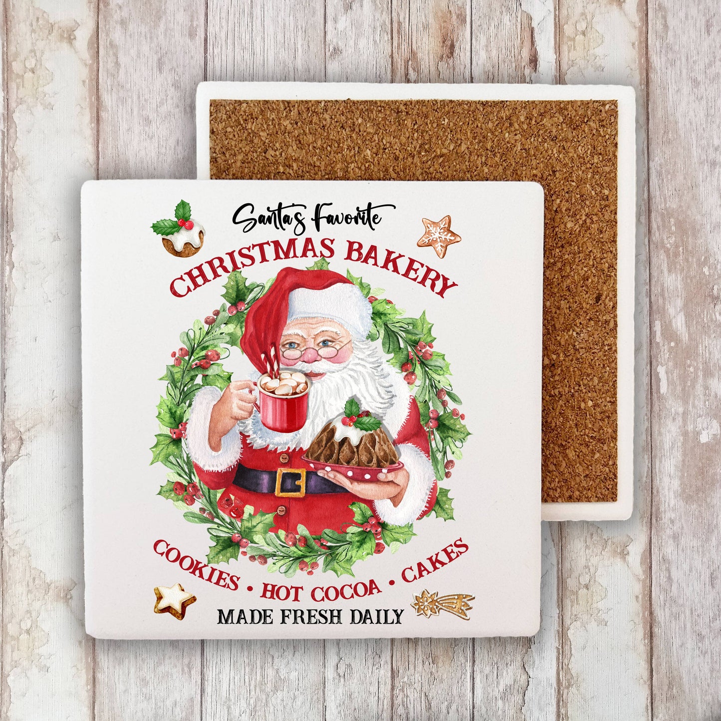 Merry Christmas Santa's Bakery Stone Coaster