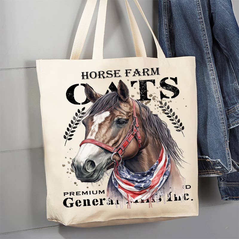 Horse Farm Oats Farmhouse Canvas Tote Bag
