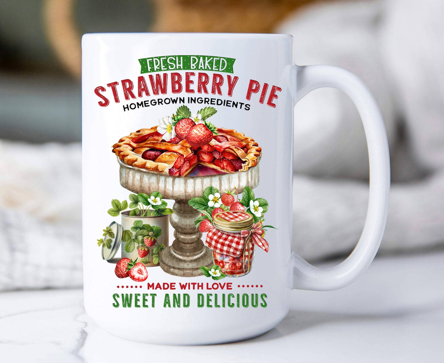 Country Fresh Baked Strawberry Pie 15 oz Coffee Mug