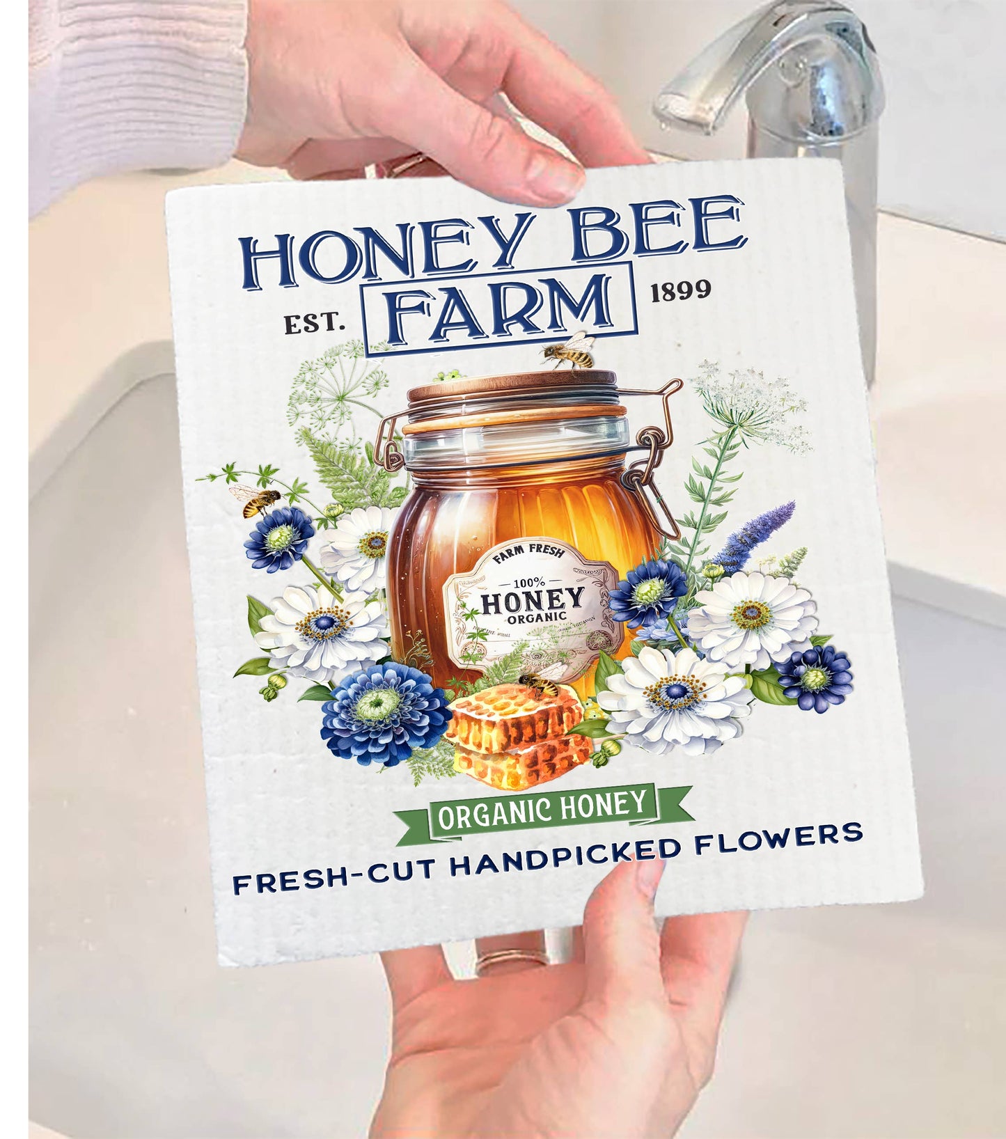 Modern Farmhouse Honey Bee Farm Swedish Dishcloth-Set of 2