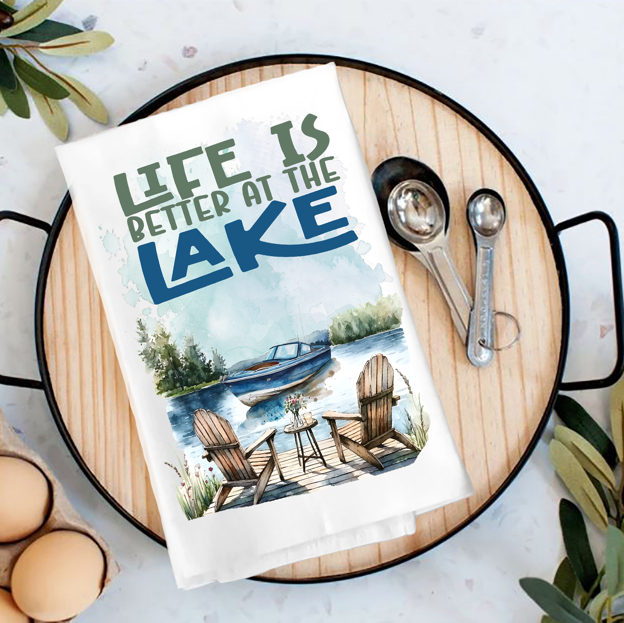 Life is better at the lake Tea Towel