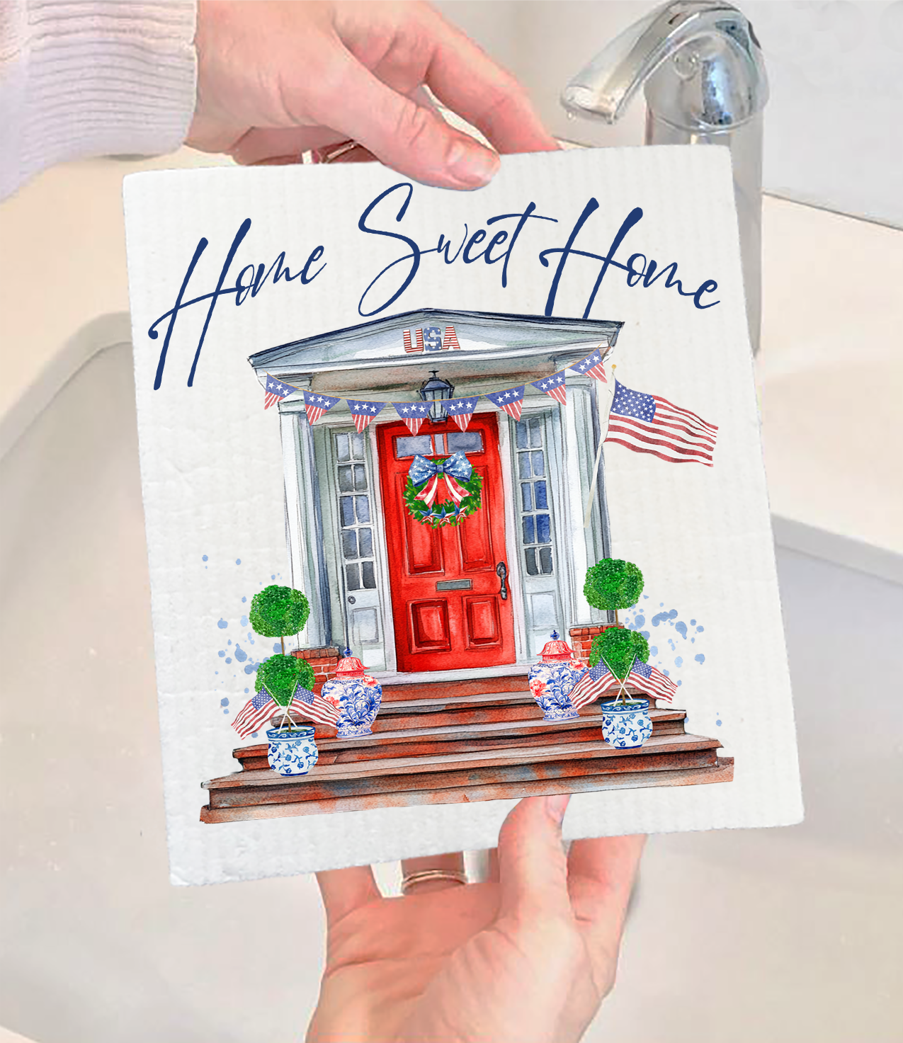 Patriotic Red Door Home Sweet Home Swedish Dishcloth (Set of 2)