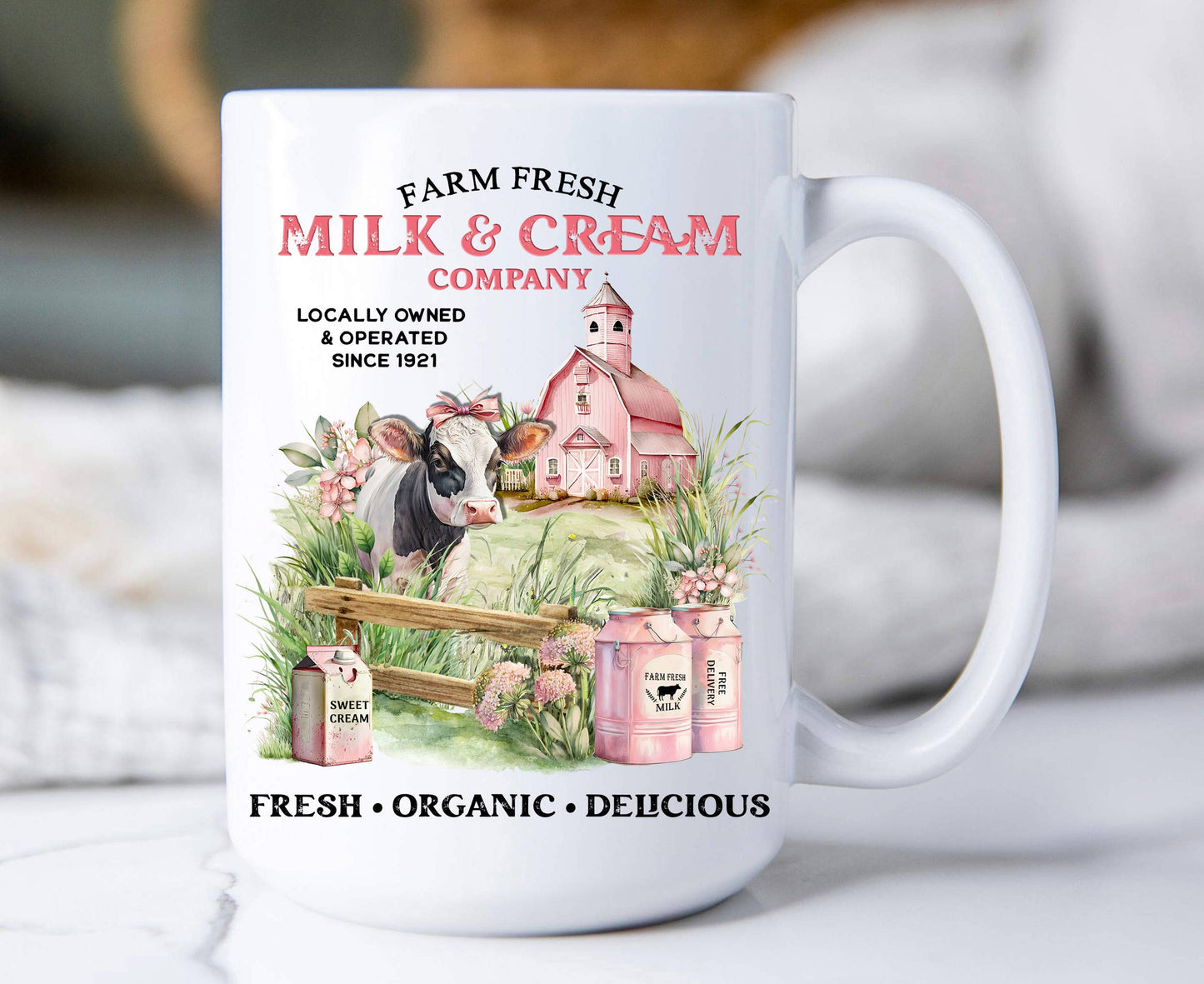 Country Farm Fresh Milk & Creamery Cow 15 oz Coffee Mug