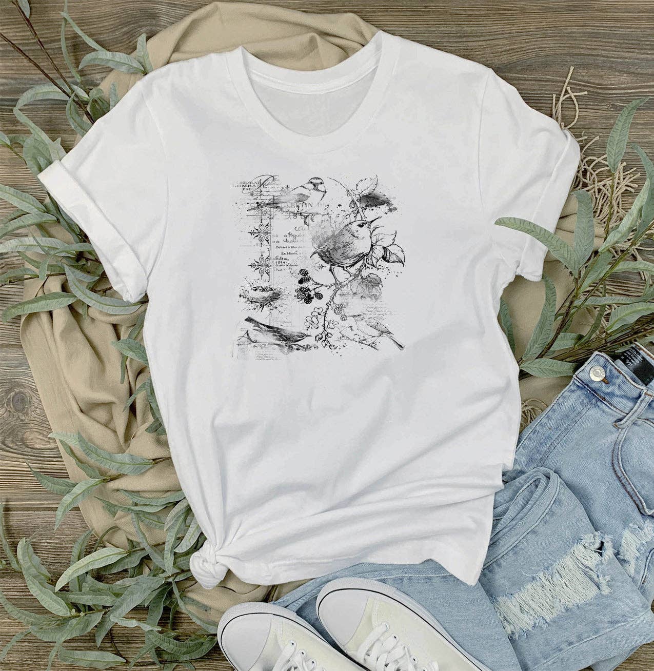 Vintage Shabby Chic Spring Birds T-Shirt