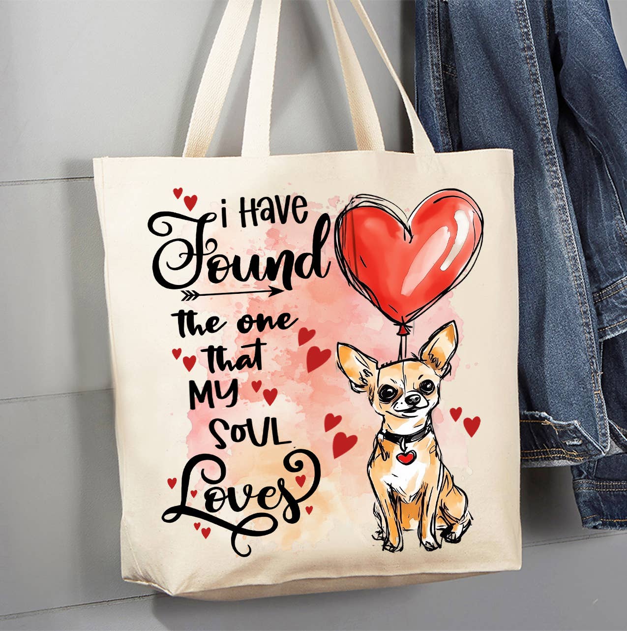 Dog Chihuahua Found My Love Valentine Canvas Tote Bag