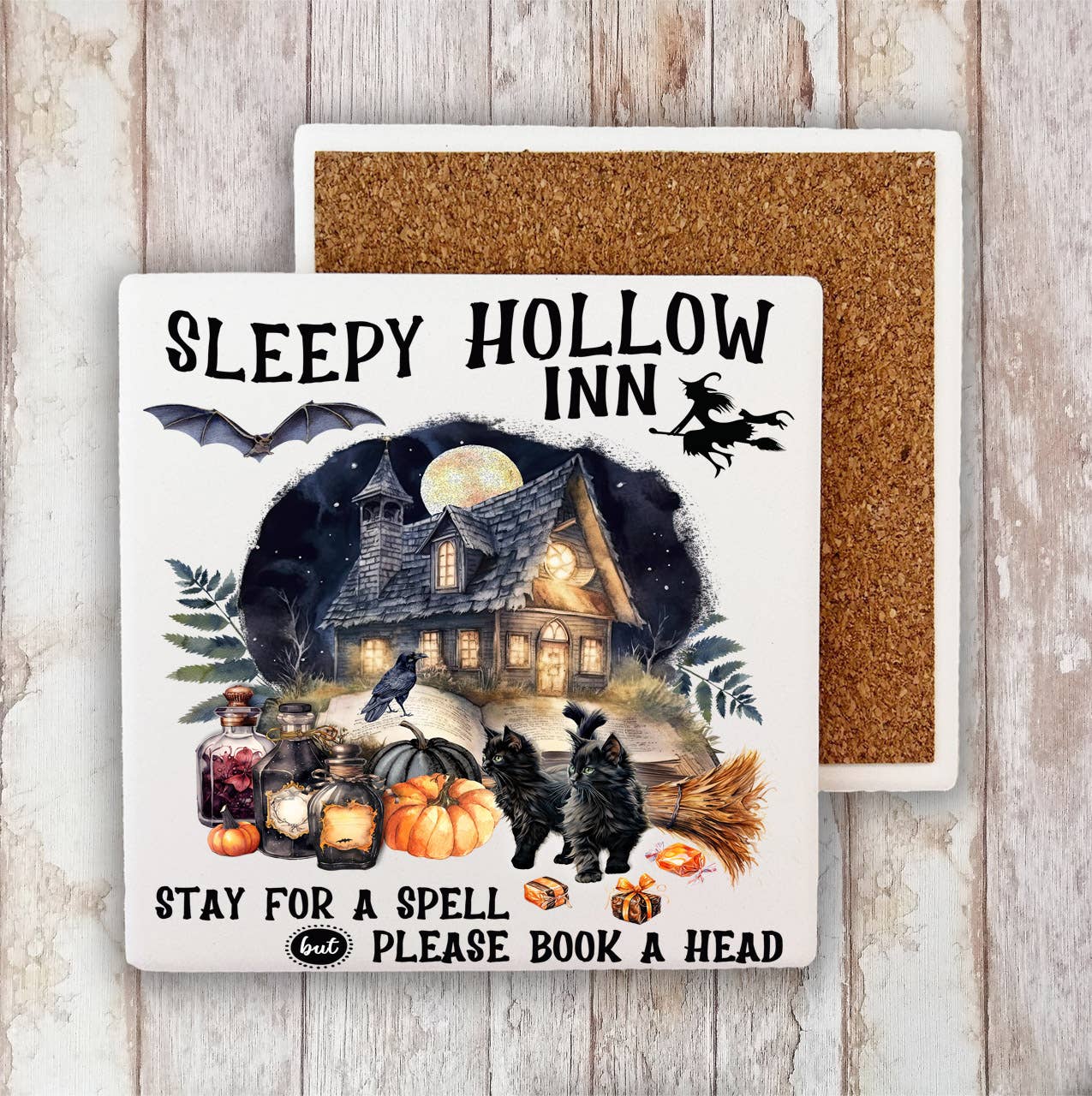 Halloween Sleepy Hollow Inn Stone Coaster-Sets of 2
