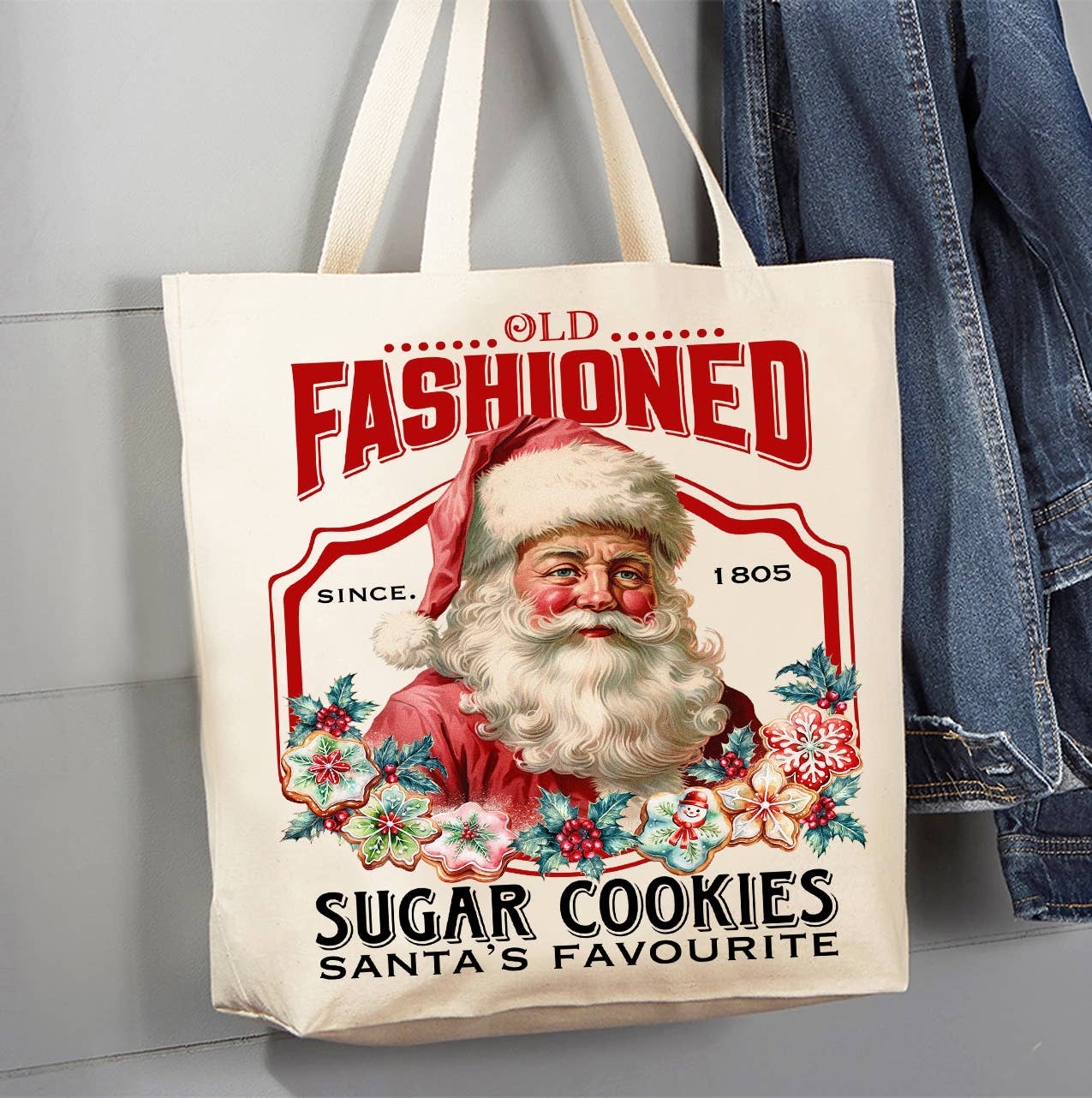 Old Fashion Christmas Santa Cookies Canvas Tote Bag