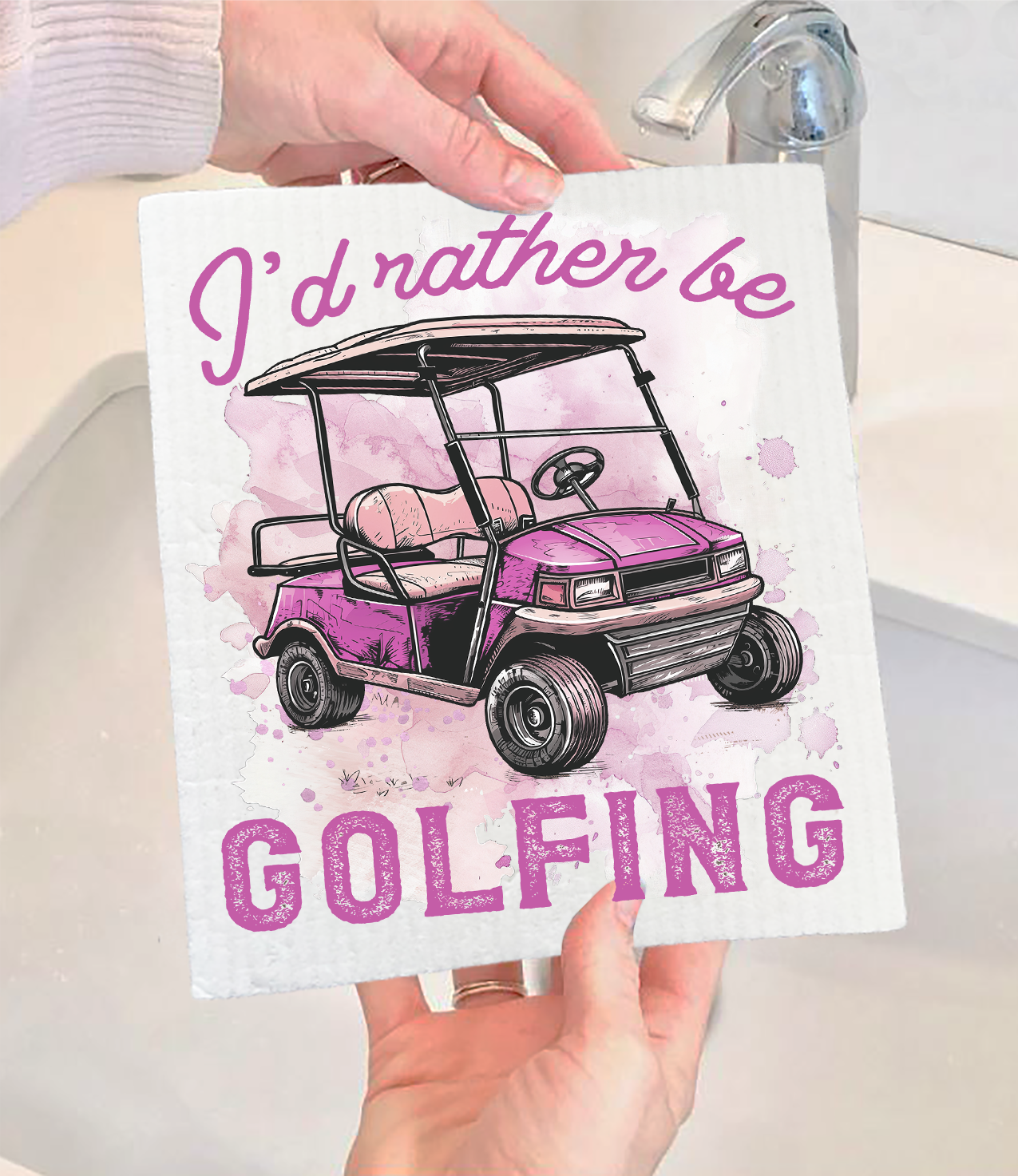 I'd Rather be Golfing Pink Swedish Dishcloth (Set of 2)